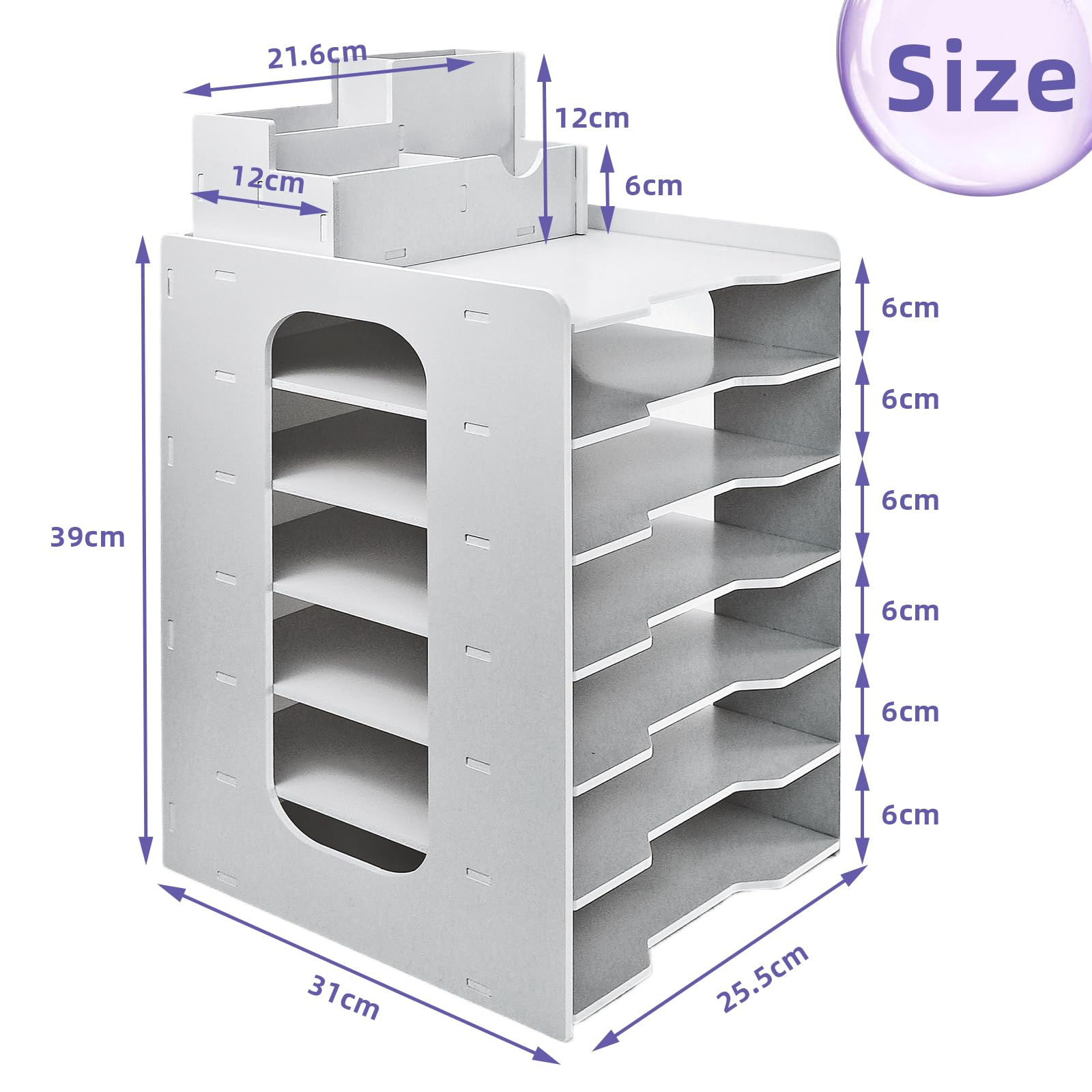 Briefablage Organizer, A4 Papier Ablagefächer, 7-stöckiges Büro Aktenablage, Schreibtisch Datei Tidy Organizer mit stapelbarer Ablage Schreibtisch Papier Organizer mit Stifthalter (weiß)