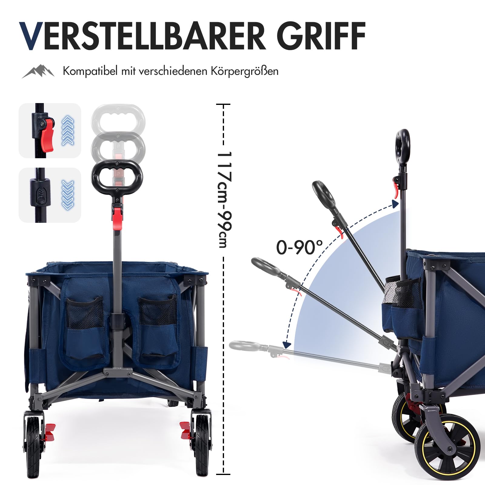 Portal Bollerwagen faltbar XXXL 400L 160kg belastbar Groß Handwagen mit Getränkehalter Seitentasche Transportwagen Leiterwagen klappbar Strandwagen Faltwagen für Garten Camping Festival Blau