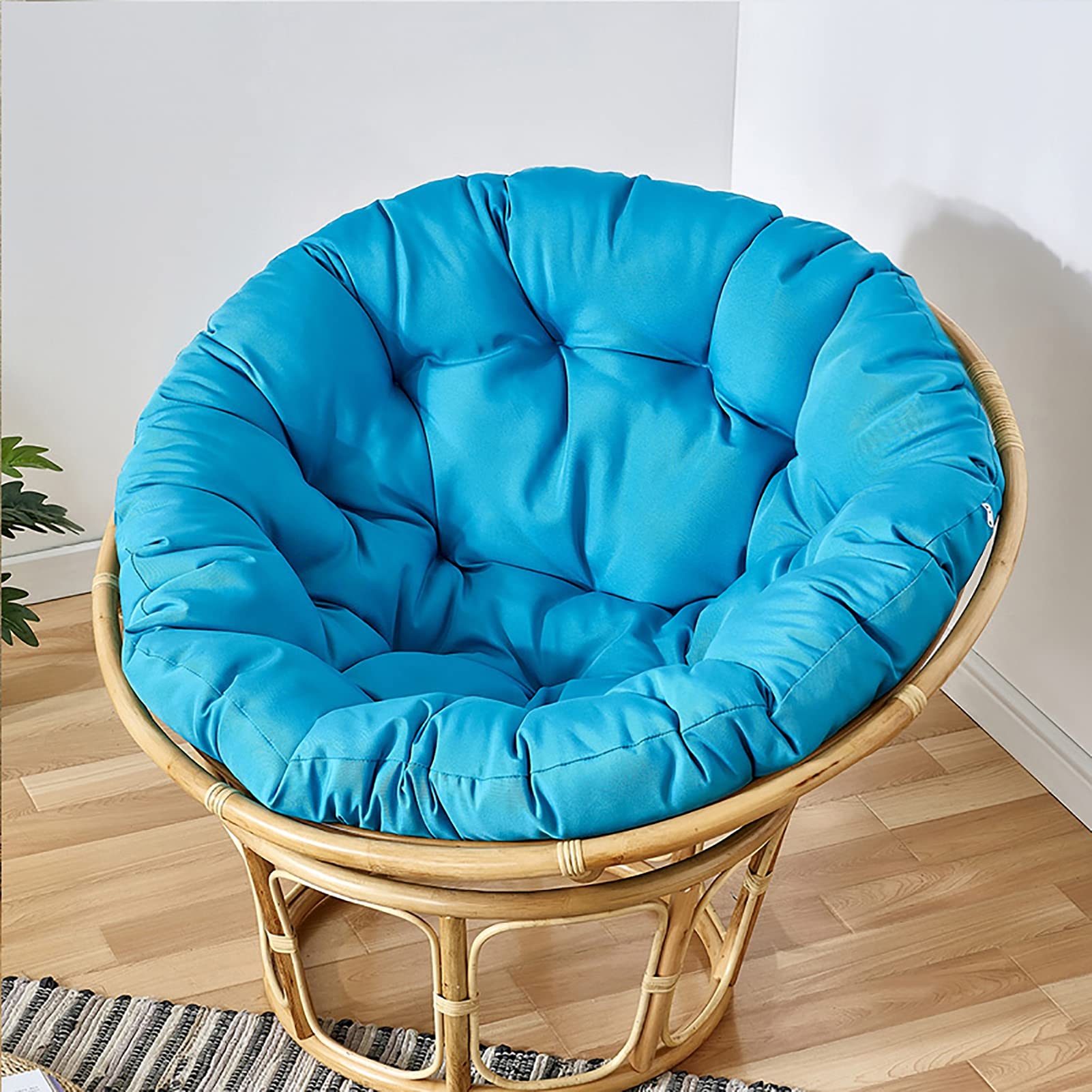 Wgreat Papasan Garden Chair Cushion - Round Padded Tufted Thick Egg Cushion for Indoor Outdoor Suspension Hammock Swing, Blue, 110x110cm (43x43inch)
