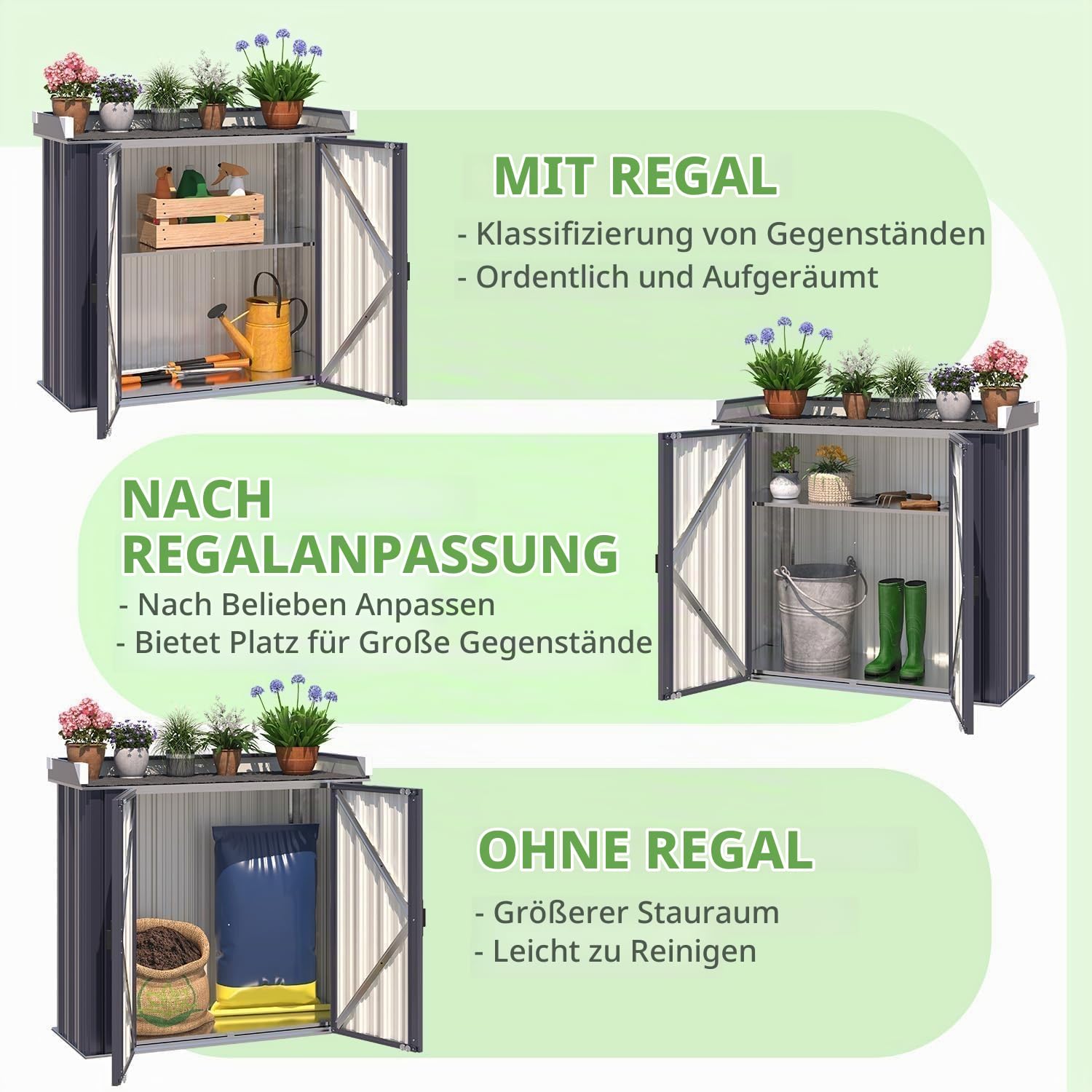 YODOLLA Pflanztisch mit variabel Regalen, wetterfest Gartenschrank, Grau