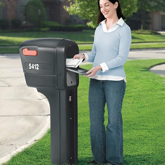 Step2 MailMaster Plus Mailbox & Post, Weather Resistant, Large Outdoor Mailboxes, Made of Durable Plastic, Easy to Install, Flag Included, Black