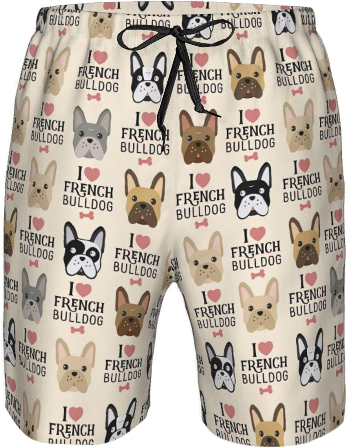 French Dog Print Mens Casual Shorts Drawstring Summer Beach Stretch Shorts Novelty Swimtrunks