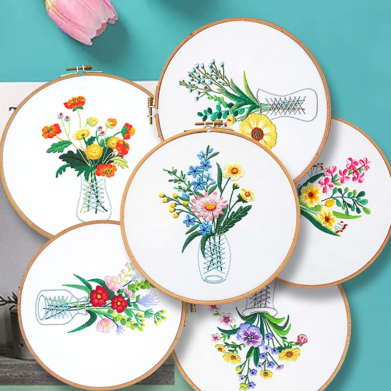 Kit Broderie Point De Croix Estampé 11CT Fleurs Colorées 30,5 X 40,6 Cm - Idéal Débutants & Adultes