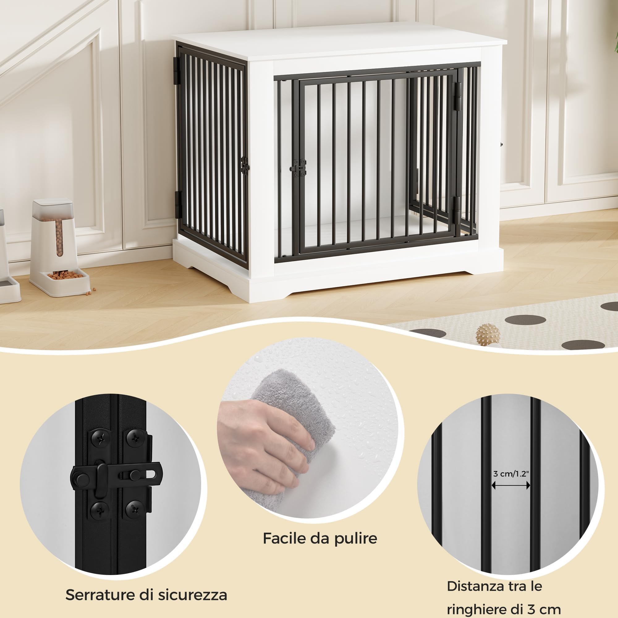 BEWISHOME 81cm Gabbia per Cani,3 porte,Moderna mobili per Gabbie per cani alla con come Tavolino,kennel cane Piccolo/Medio,81x55x67.5 cm,Bianco EMGL03W