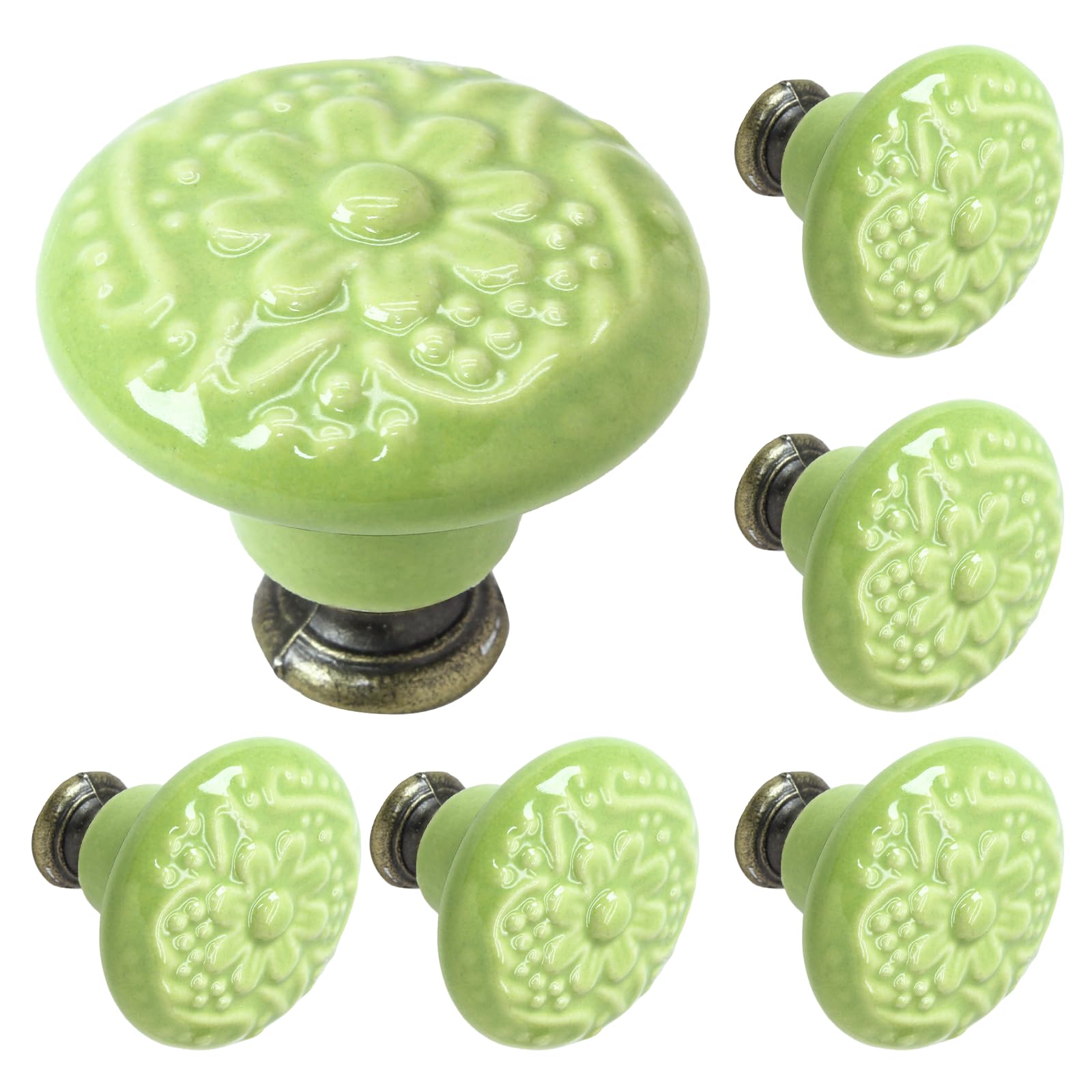 Biaungdo 6 Pcs Grass Green Ceramic Kitchen Cabinet Knobs — image 1