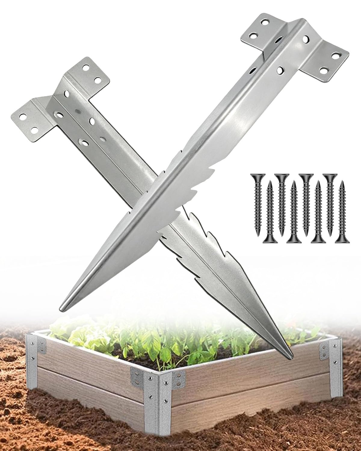 Btowin 10 Pack Railway Sleeper Brackets,25cm Metal Railway Sleepers Stakes Heavy Duty Galvanised Steel Jagged Garden Sleeper Brackets Fixings For Garden,Lawn, Landscape Edging Stakes