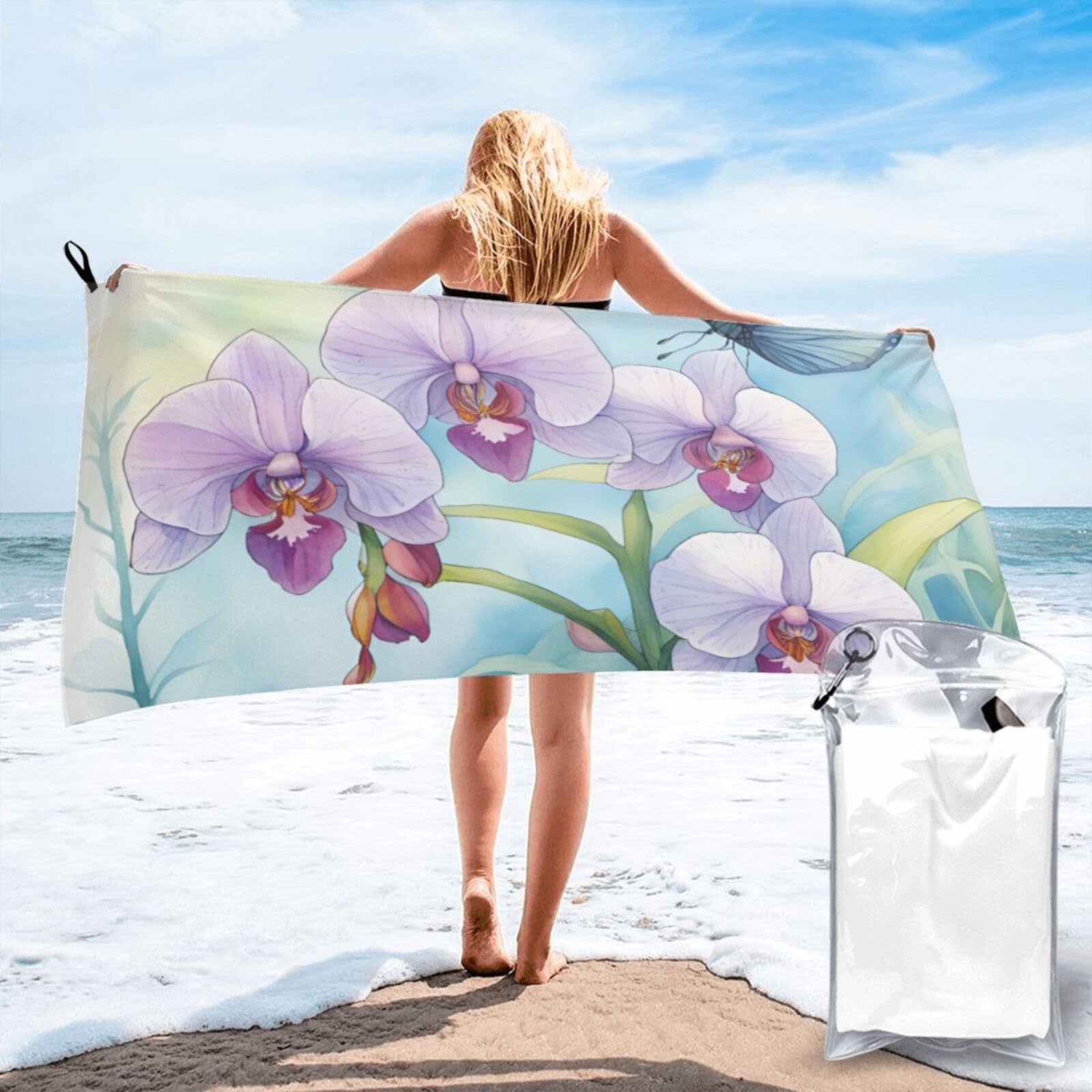 pojknbv Orchid Flower Butterfly Soft Fresh Spring Print Travel Gym Towel For Beach Camping Hiking Yoga Lightweight Reusable Versatility
