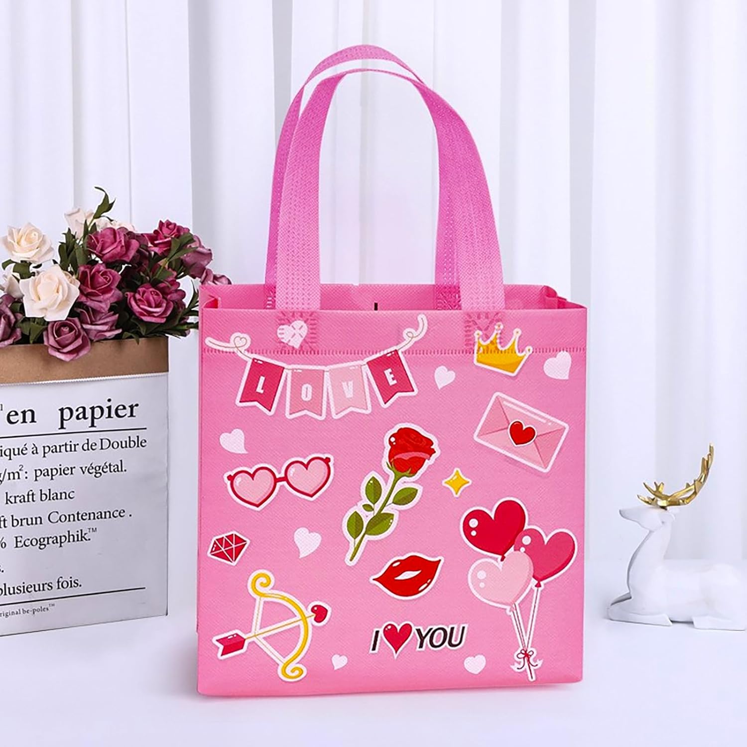 FUBININA 24 Pcs Valentines Day Gift Bags Reusable Tote Bags Non Woven Valentines Day Treat Bags Hearts Gift Bags with Handles for Kid Party Favor Classroom Gift Exchange Birthday Presents School Gift Wrap - Image 7