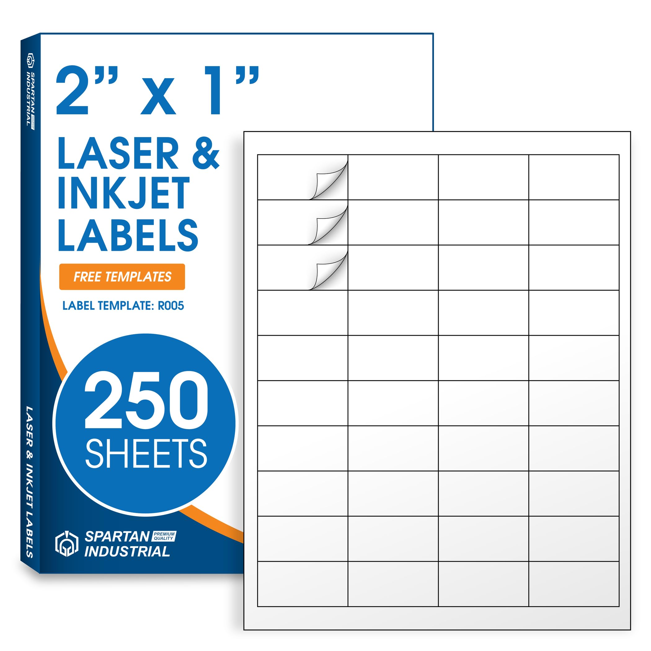 Spartan Industrial R005 - Etichette per indirizzi stampabili, 5,1 x 2,5 cm, 250 fogli, 10000 etichette, per spedizioni postali e codici a barre, per stampanti laser e a getto d'inchiostro, colore