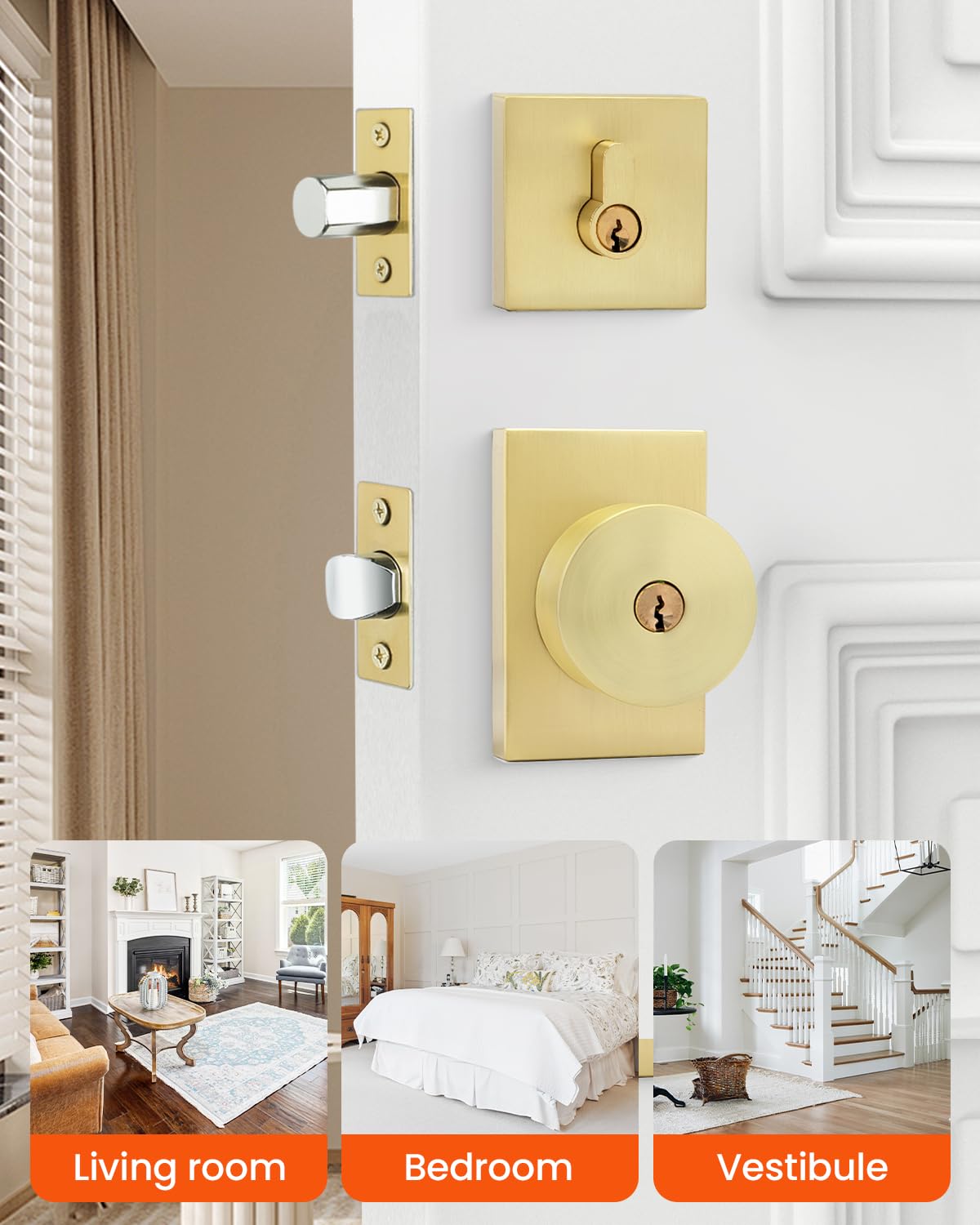 Brushed Gold Door Lock Set - Keyed Alike & Deadbolt -4 Brushed Gold Door Lock Set - Keyed Alike & Deadbolt -4