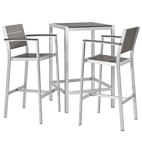 Modway Shore Aluminum 3-Piece Outdoor Patio Pub Bistro Set with