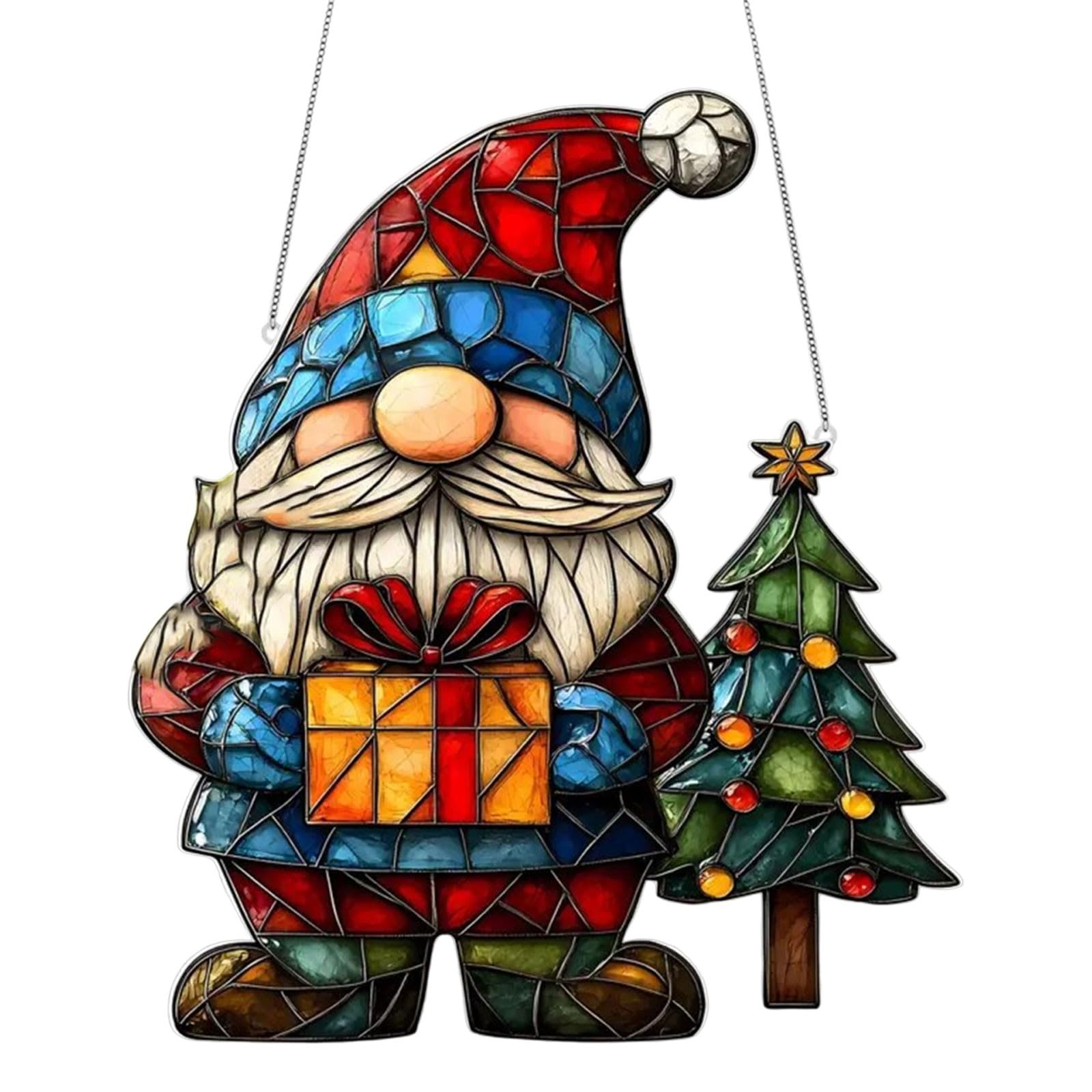 Christmas Gnomes Hanging Ornament, Stained Acrylic Charming Gnome Ornament, Christmas Home Decor, Christmas Tree Ornament, Holiday Ornament Xmas Gifts Party Supplies (B)