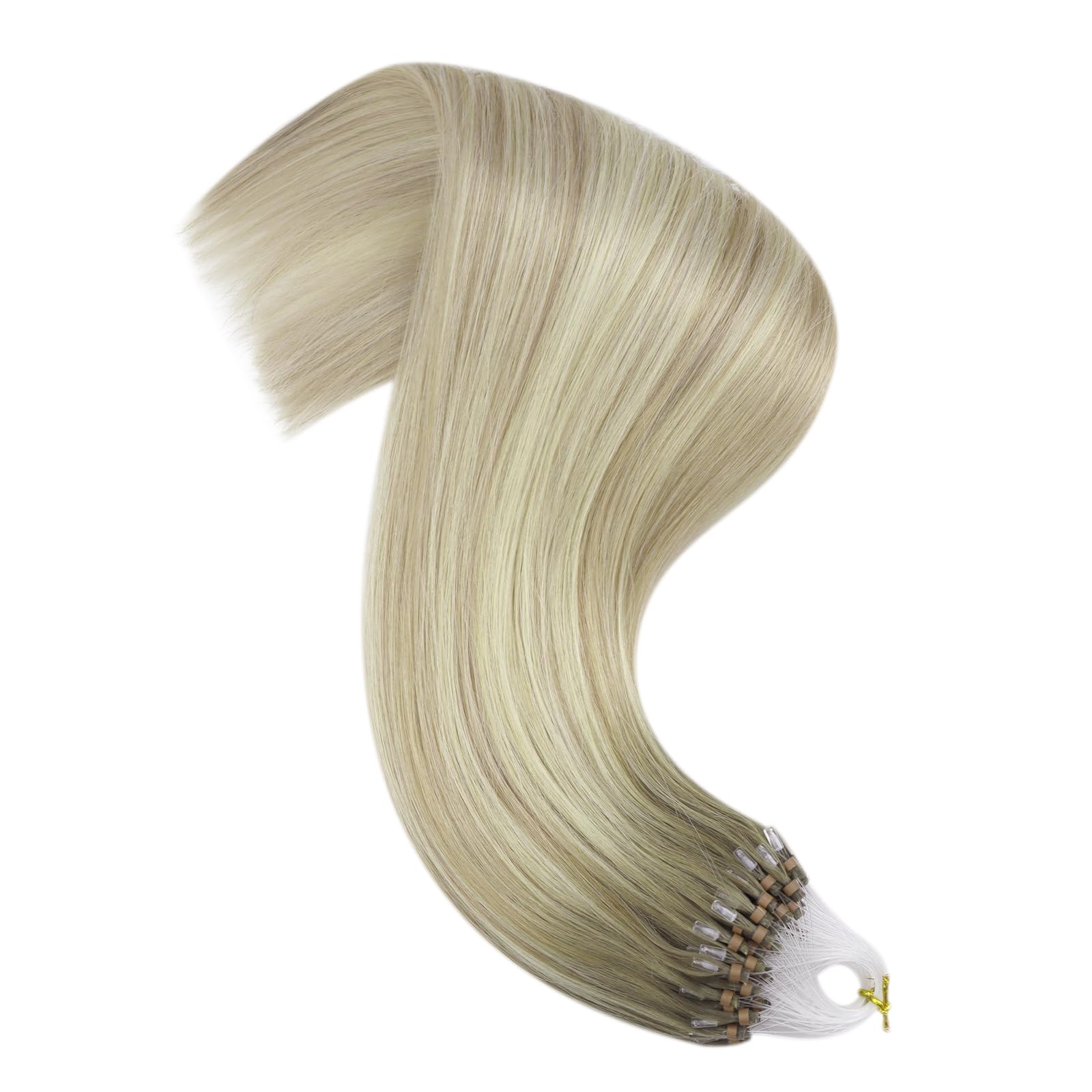 YoungSee Microring Extensions Echthaar Ombre 55cm Microring Hair Extensions 1g/s Micro Loop Extensions Echthaar Aschblond mit Platinblond Micro Beads Hair Extensions für Frauen 50g 18/60A/60