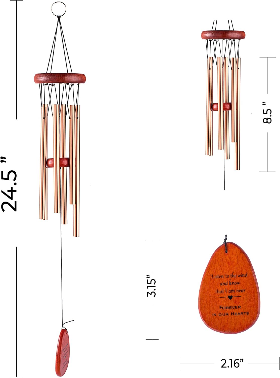 Memorial Wind Chimes Personalized Outdoor Sympathy Wind Chimes Gift Keepsake for Deceased Loved Aluminum Tubes Wooden Wind Bell for Garden/Patio Deco (Listen to The Wind)