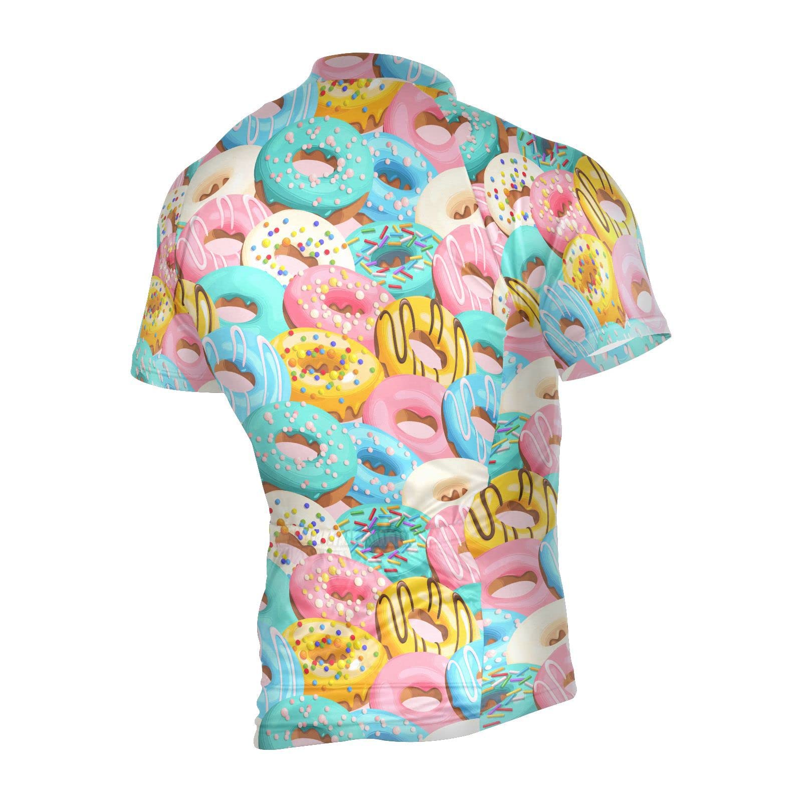 JHKKU Men's Cycling Jersey Colorful Donuts Bike Clothing Biking Shirt Full Zip with 3 Rear Pockets L