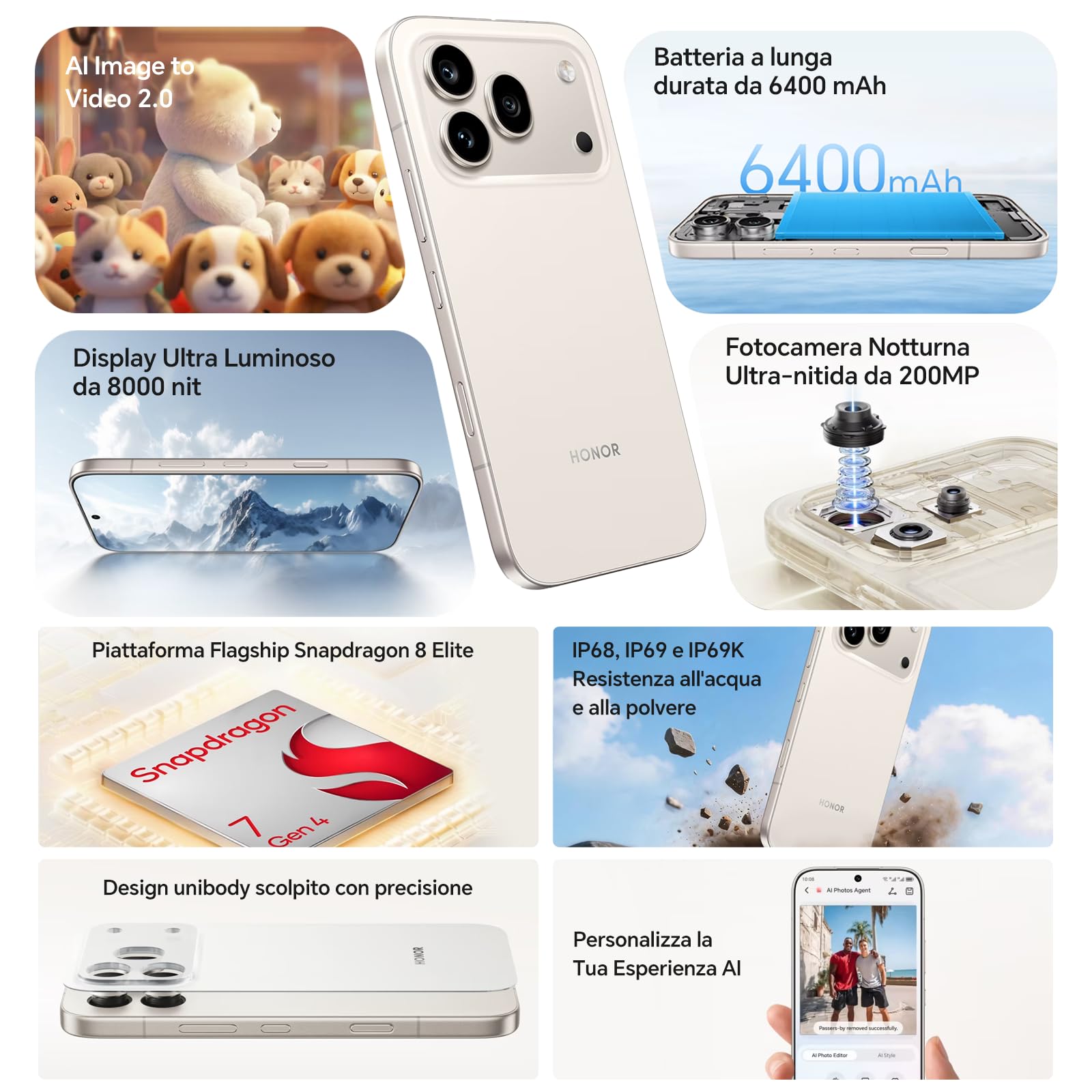 HONOR 600 Pro 5G Smartphone Cellulare, 6,57" 120Hz AMOLED, Fotocamera Tripla 200MP, Batteria 6400mAh, Ricarica Rapida 80W, IP68/IP69K, Snapdragon 8 Elite, Android 16