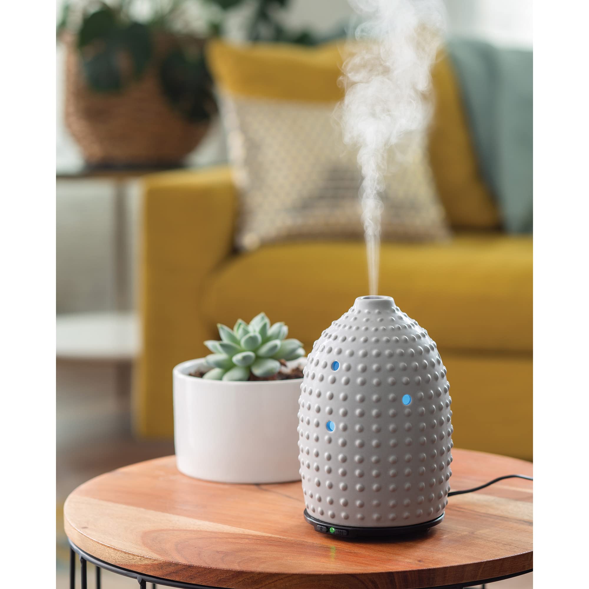 Airome - Diffusore di oli essenziali in ceramica, misura media, umidificazione da 100 ml, diffusore per aromaterapia a ultrasuoni, 8 luci LED colorate, nebbia intermittente e continua, spegnimento