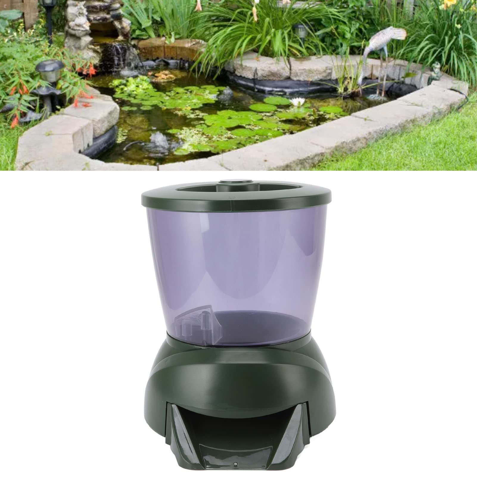 Mangiatoia Automatica per Pesci da 4,25 Litri, Display LCD, Dispenser Automatico di Mangime per Pesci da Laghetto Alimentato a Batteria, Distributore Automatico di Mangime per Pesci per Acquario in Va