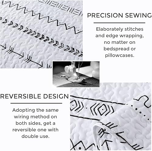 Miniatura 4 de Andency Juego de edredón blanco de gran tamaño Super King (120 x 120 pulgadas), 3 piezas (1 edredón estampado de triángulos a rayas y 2 fundas de