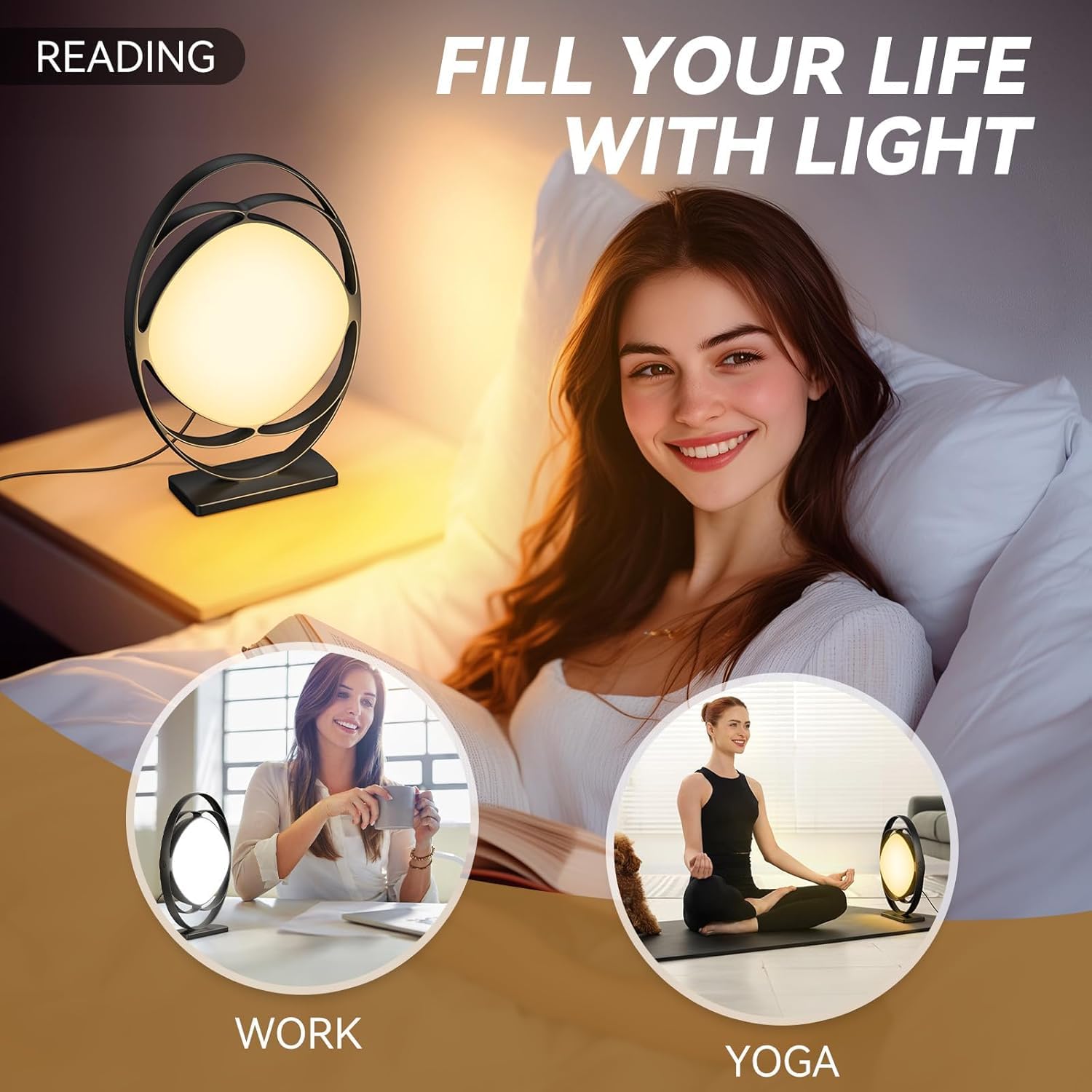 Lámpara de Luz Diurna, Lámpara de Fototerapia Sin Rayos UV de 10000 lux, 3 Temperaturas de Volor, 4 Temporizadores, 5 Iintensidades de Luz Ajustables, Lámpara Solar con Función de Memoria (Negra)
