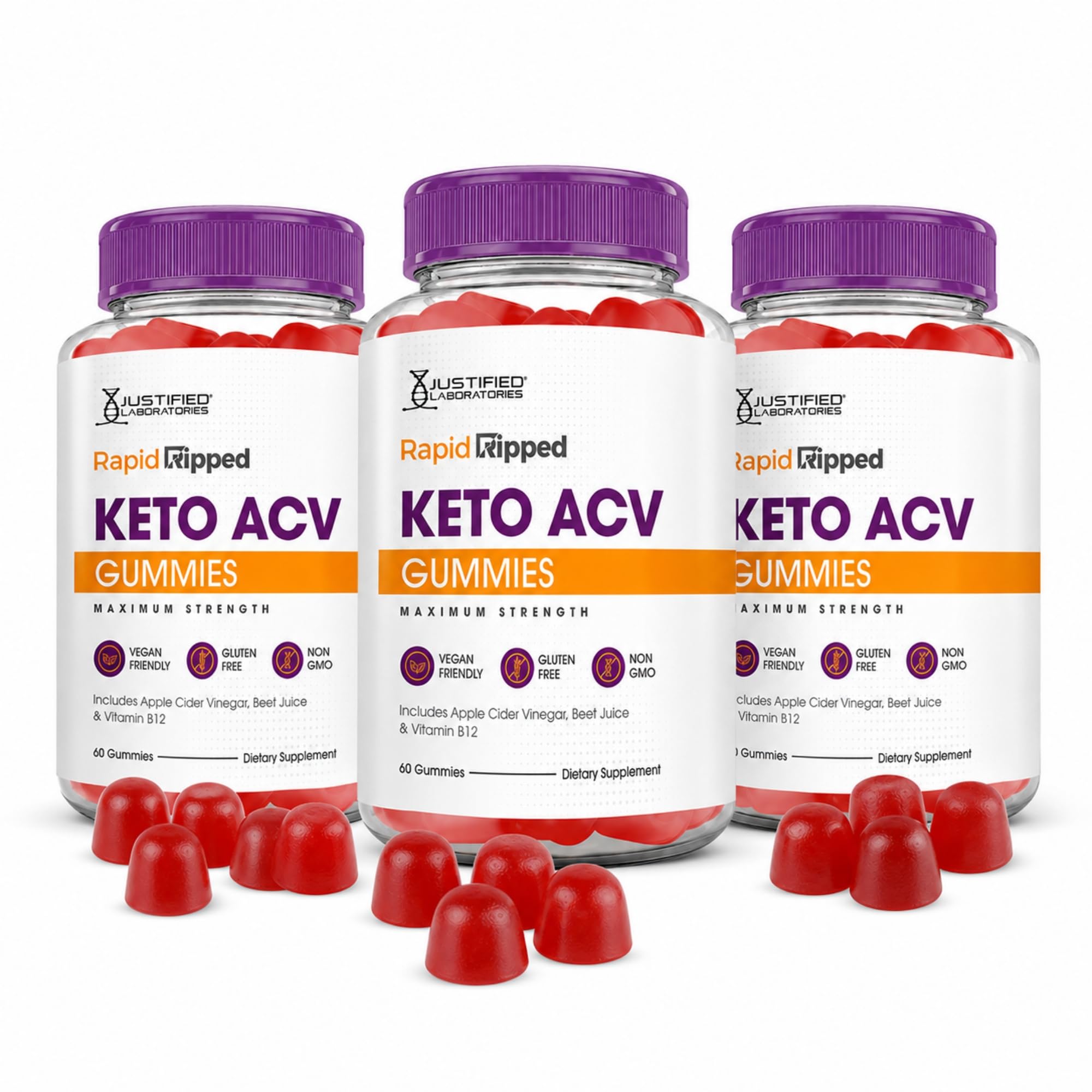Justified Laboratories Rapid Ripped Keto ACV Gummies (1000 mg) 60 Count (Pack of 3)