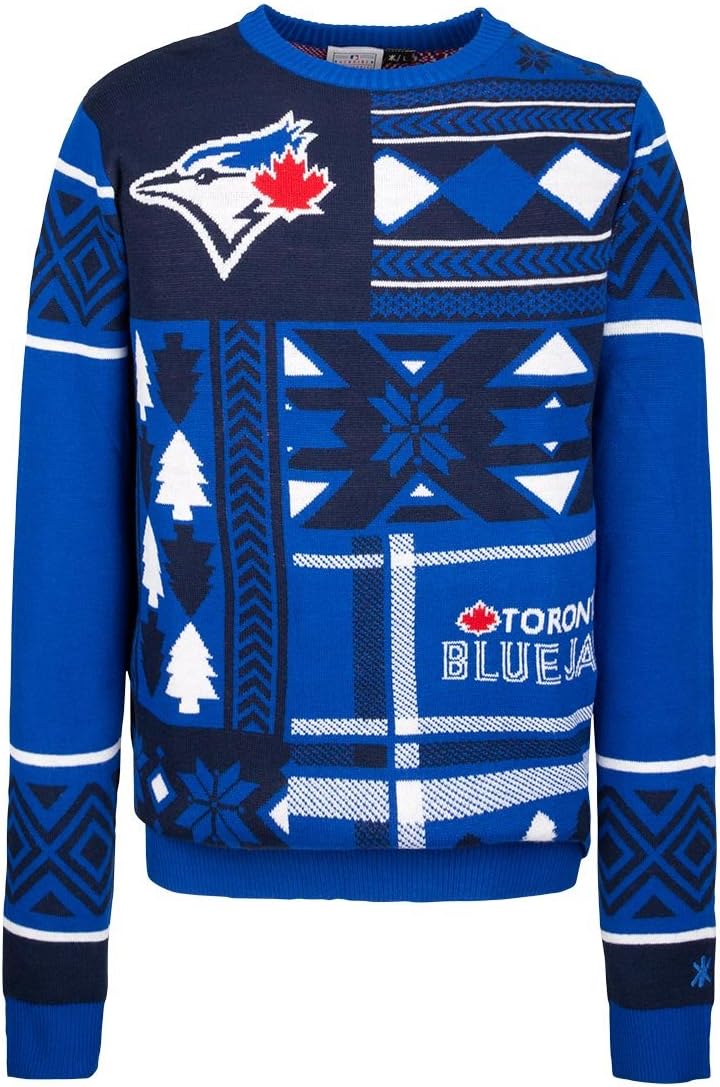 FOCO Toronto Blue Jays Patches Ugly Crew Neck Sweater Double Extra Large