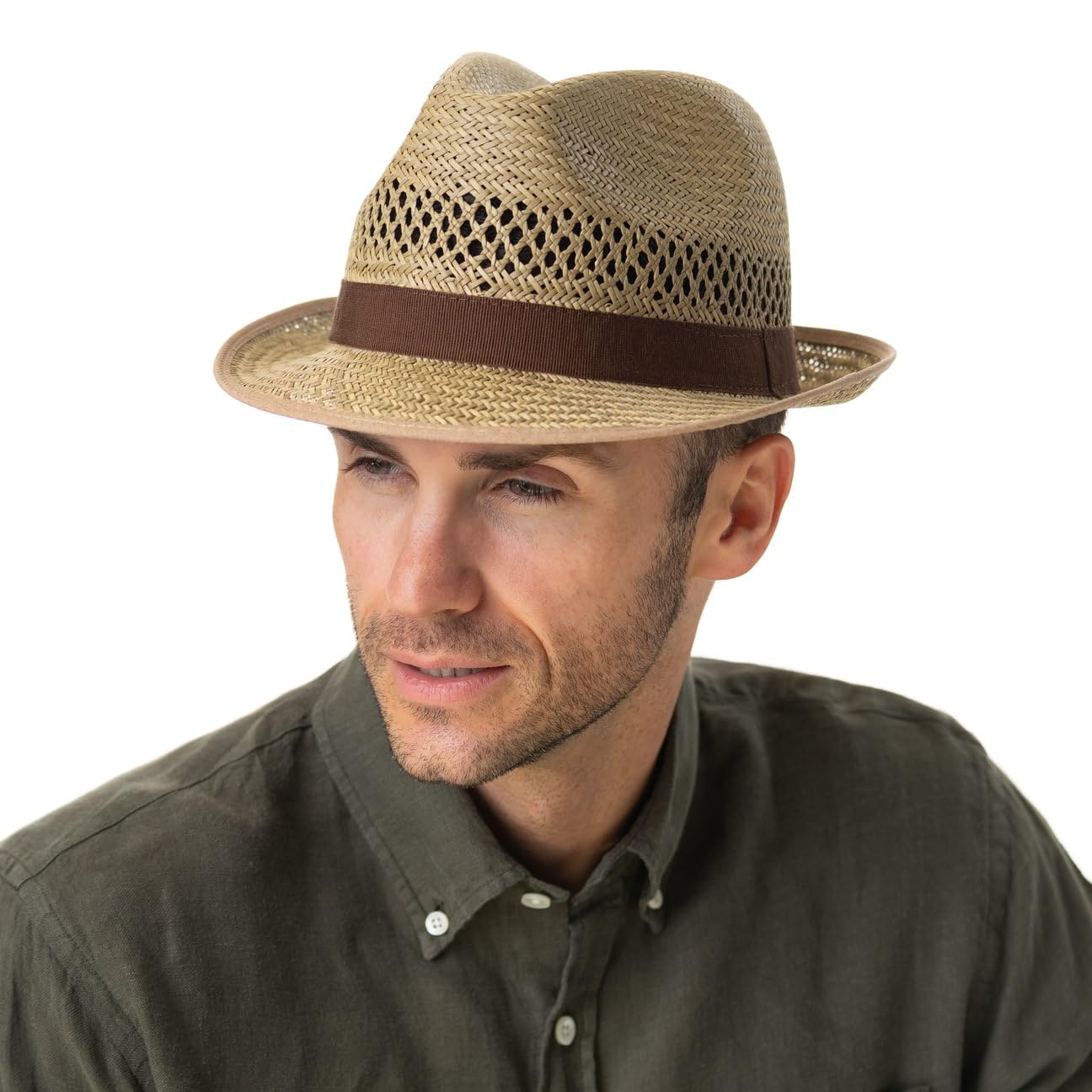 Lipodo Classic Trilby Strohhut Ripsband Uni einfarbig Made in Italy Damen und Herren Frühling Sommer