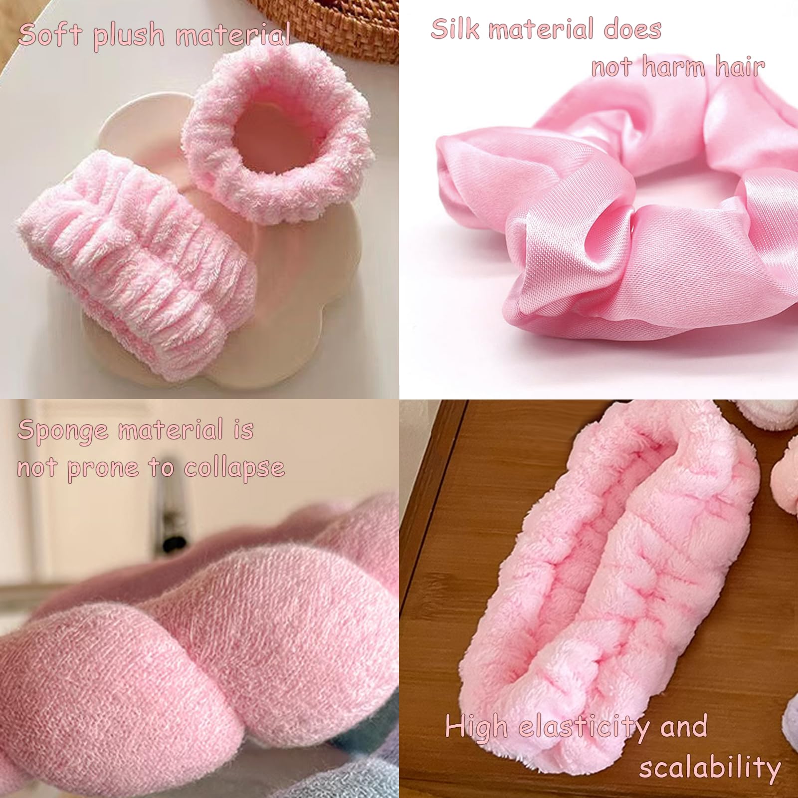 Set Da 5 Pezzi Fascia Per Capelli Da Donna Per Spa, Trucco E Doccia – Morbida Spugna Con Cinturini E Cerchietto – Regalo Rosa - 2
