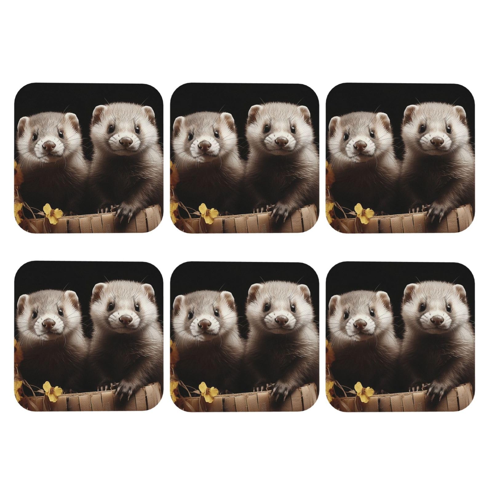 6pcs Leather Coasters for Drinks, Ferrets Drink Coasters for Tabletop Protection, 4" Cup Coasters for Coffee Table Decor, Non-Slip Drinking Cup Mat for Hot Or Cold Drink