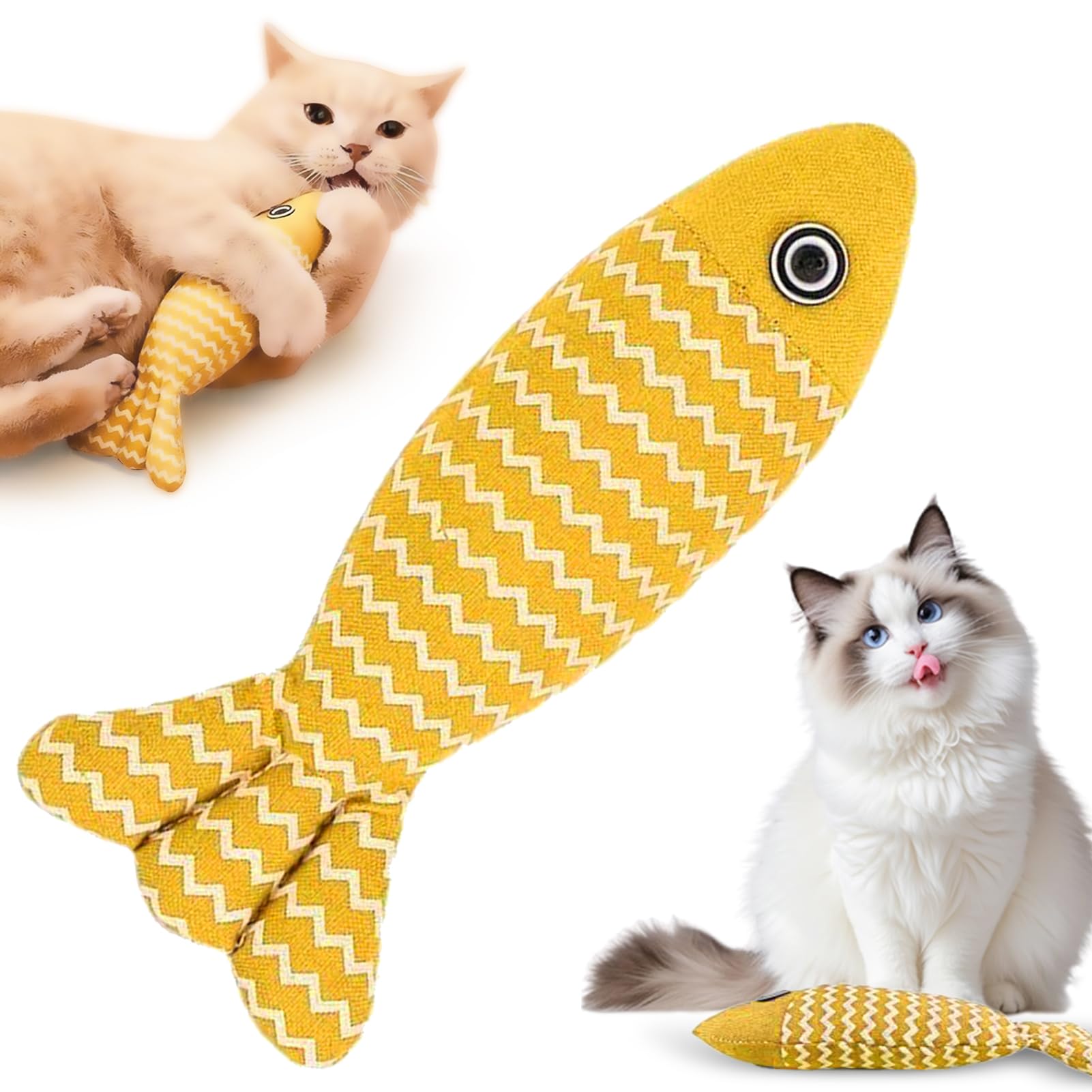 DRXRD Cat Toys Fish, 1/3 PCS Catnip Toys Fish, Cat Toys Self Play, Indoor Cat Toys for Catnip Fish, Interactive Kitten Exercise Kicker Toys, Chew Bite Supplies for Cat Toys Self Play Yellow-1PCS