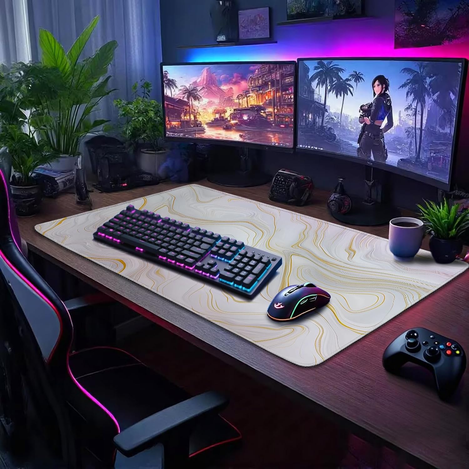 Large Mouse Pad Gaming Desk Mat 31.5"x15.7" Non Slip Gold Marble image 2