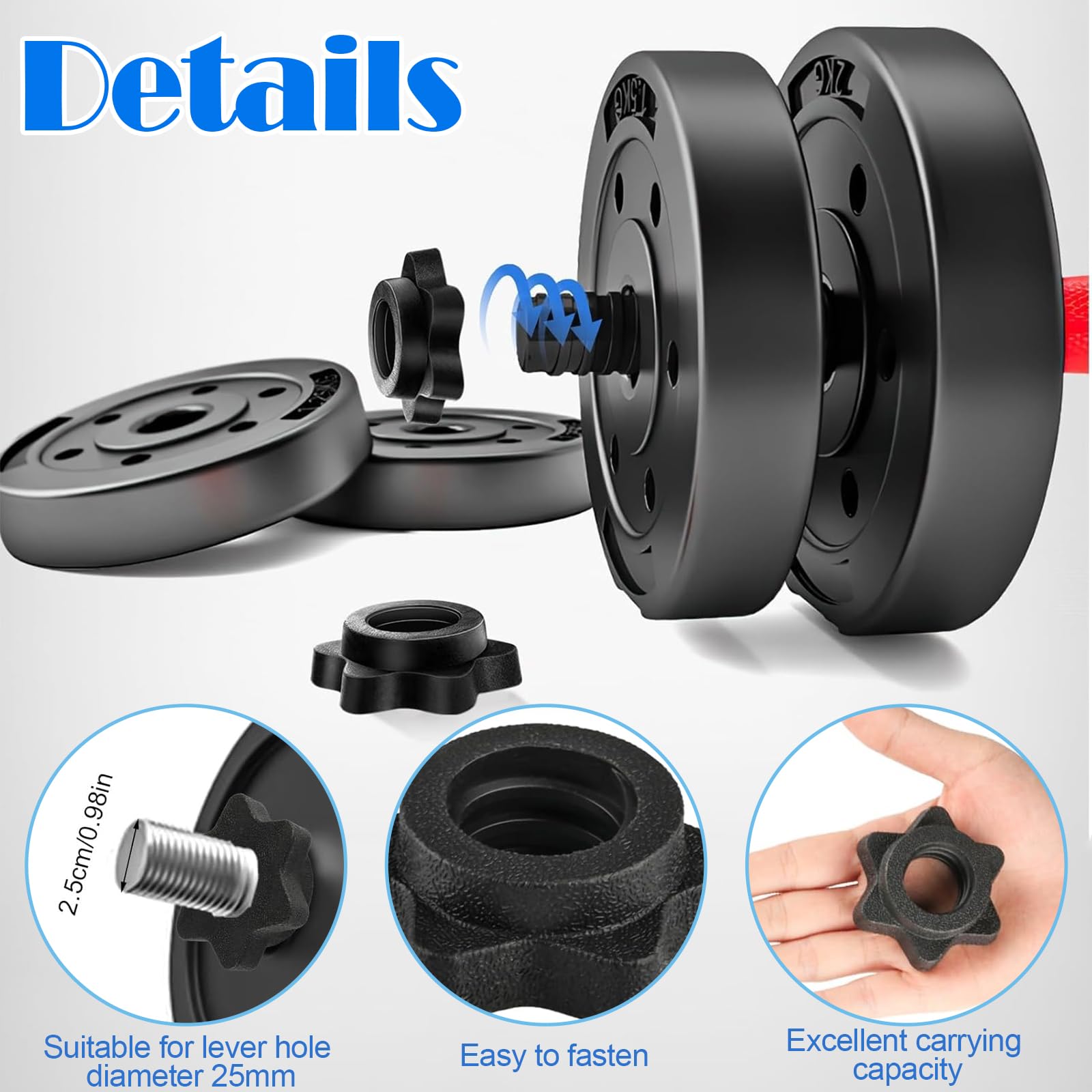 Set Manubri Palestra 12 Pezzi Bloccadischi 25mm per Bilancieri e Manubri Palestra Domestica Allenamento Fitness Allenamenti di Forza Neri