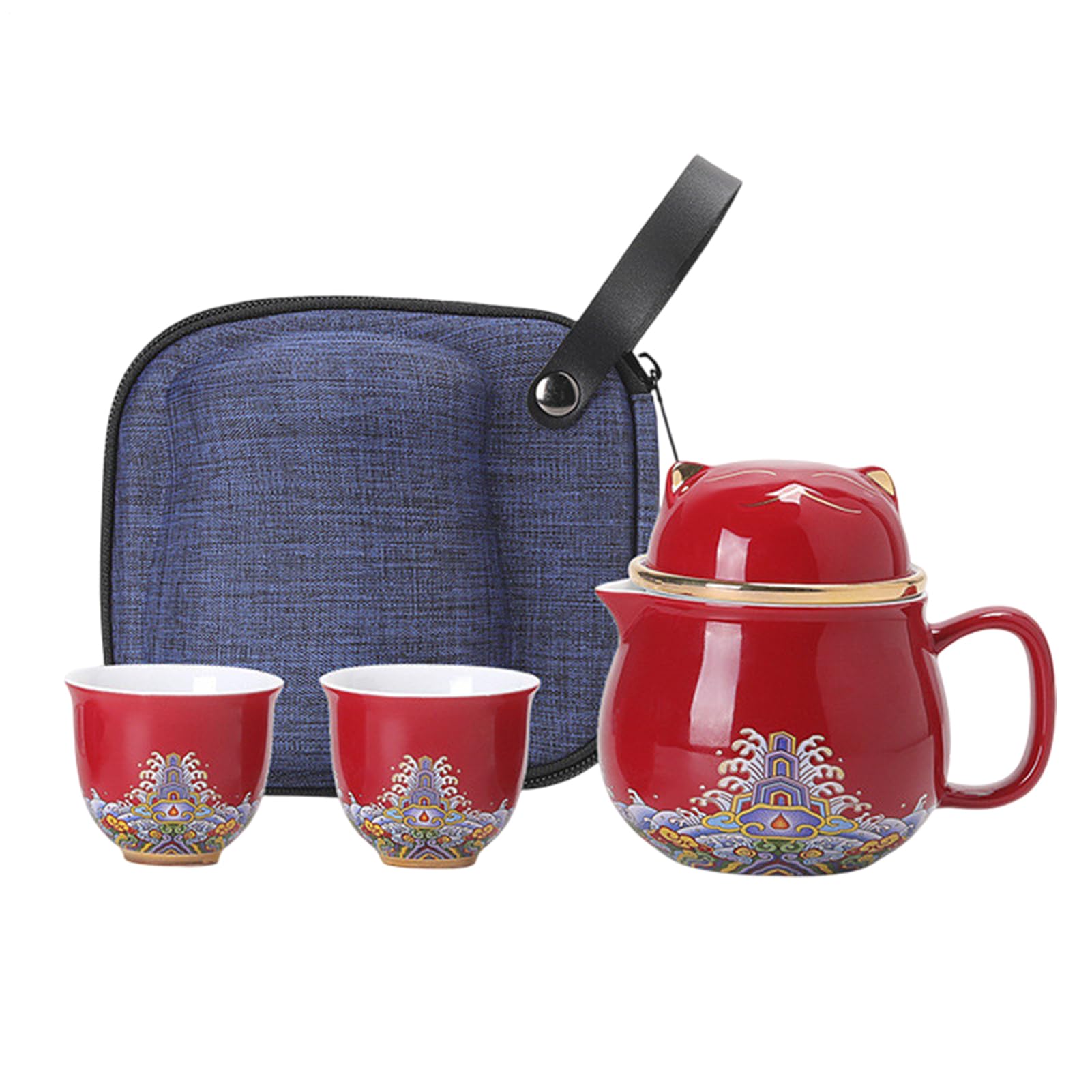 Set Teiera Con Tazze Tazze Da Tè In Porcellana, Colino A Maglia Fine | Ceramica Riutilizzabile Senza Piombo Microonde Lavastoviglie Compatto Impilabile Infusore Viaggio Casa