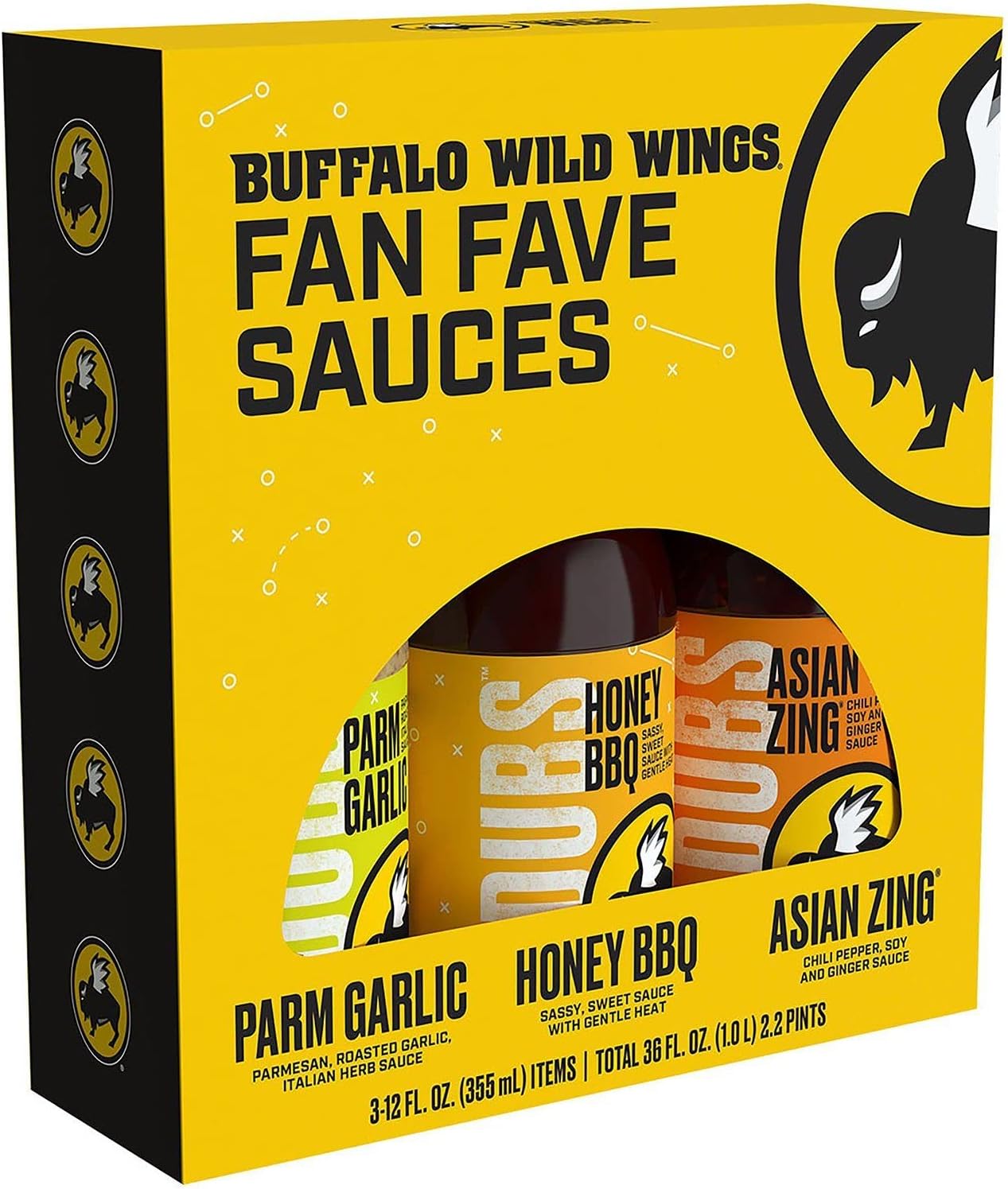 Buffalo Wild Wings Fan Favorite Variety Sauces, 12 fl oz, (355mL) 3 Pack (Parmesan Garlic, Honey BBQ and Asian Zing)