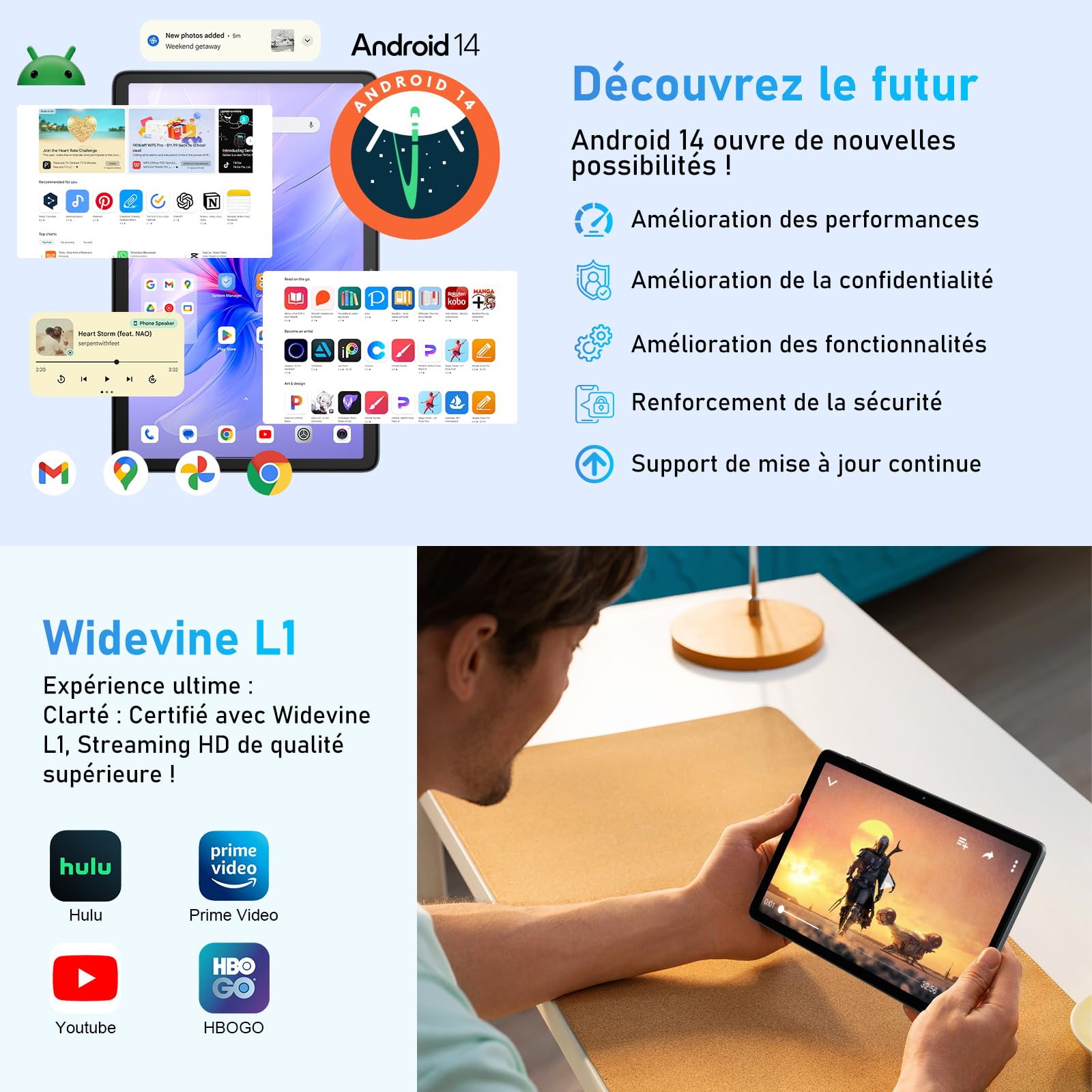 Tablette Android 15 Blackview - 10 Pouces, 12Go RAM, 128Go, WiFi 6, Batterie 5100mAh - Pour Gaming Et Multimédia - 11