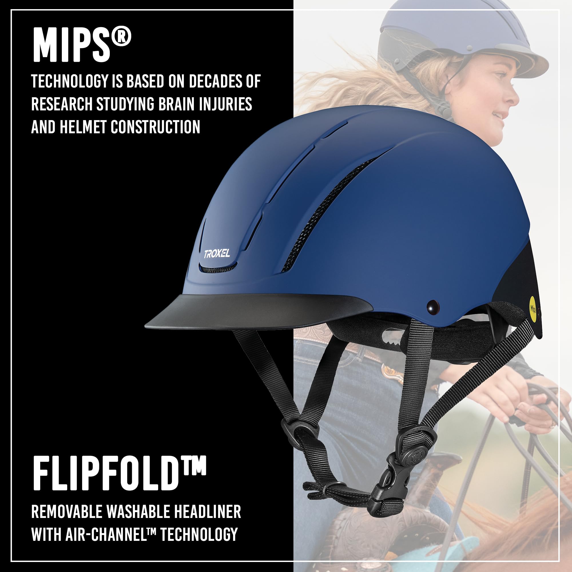Troxel Uni – Casco de equitación Spirit con tecnología MIPS, Color Azul Marino Duratec, Talla pequeña