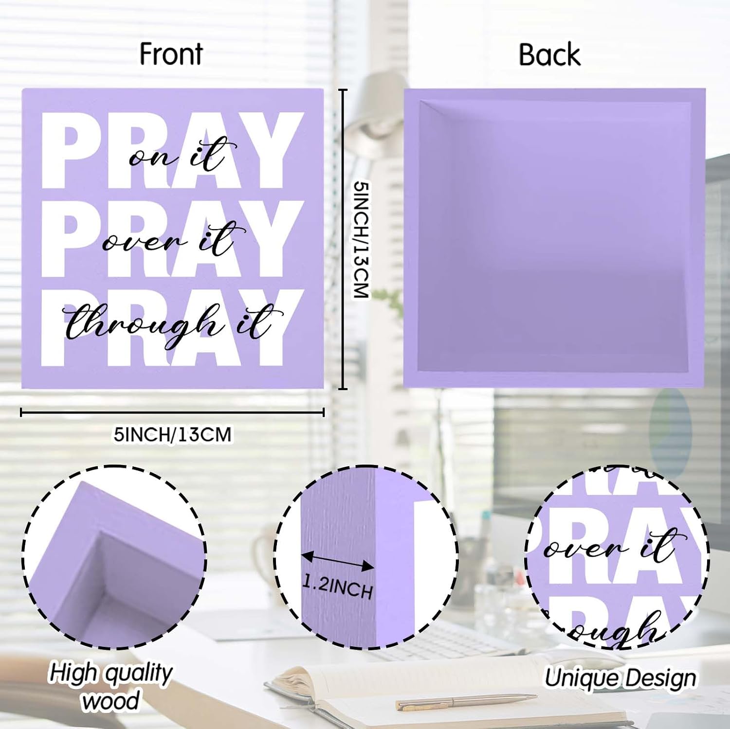 Purple Office Decor Desk Accessories Purple Gifts for Women Unique Home Pray on it Wooden Sign Bible Verse Home Art Decor Inspirational Christian Gifts for Women Boss image 2