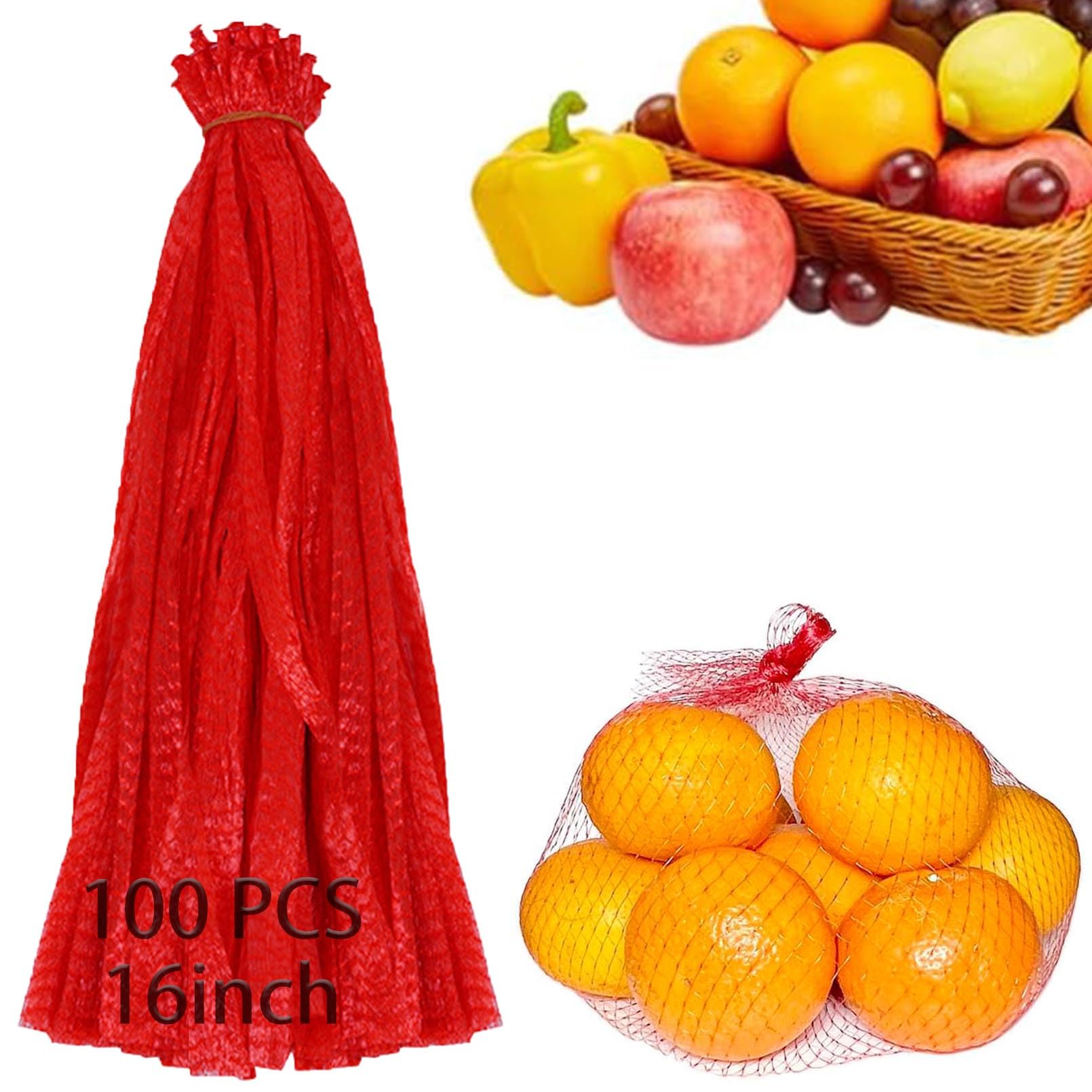 100Pcs Reusable Mesh Produce Bags, 16 Inch Stretchable Mesh Vegetable Bags for Vegetables Onion Potato Storage Fruits Seafood (100Pcs-red)