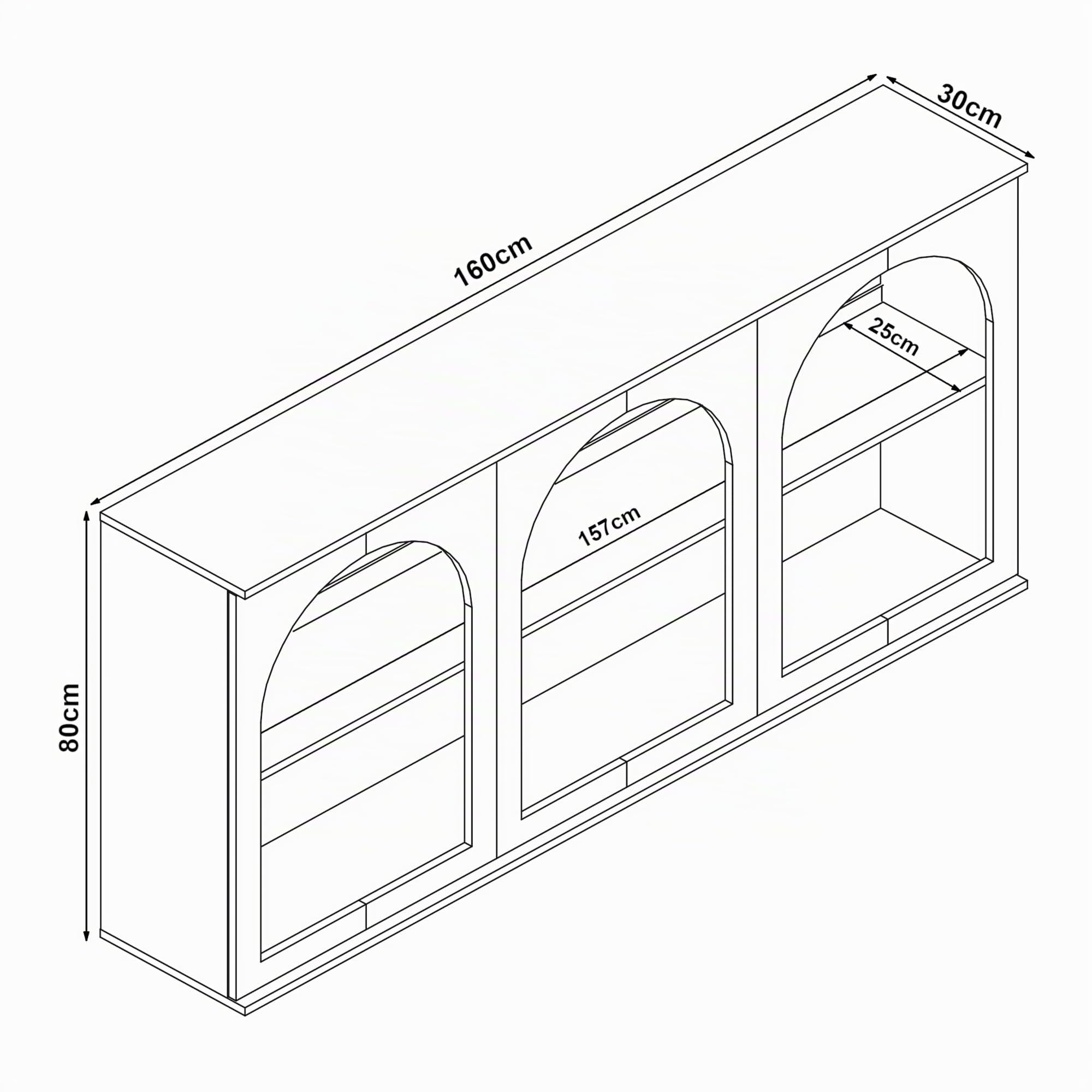 [en.casa] Sideboard Trorhun Kommode mit 6 Fächern offen Mehrzweckschrank 160 x 30 x 80 cm Wohnzimmerschrank Buffetschrank Weiß