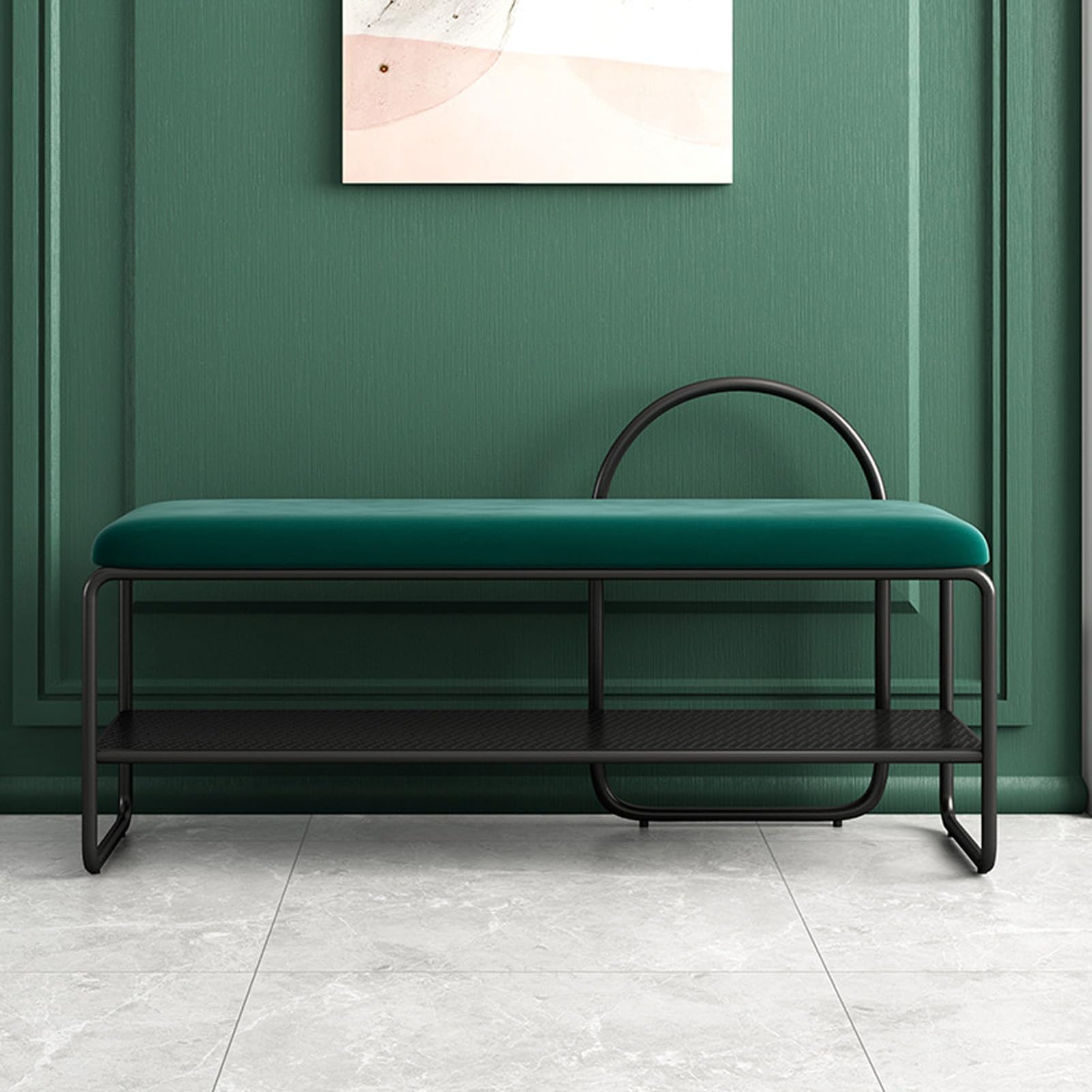 Banc porte-chaussures en velours avec étagère de rangement pour entrée et couloir