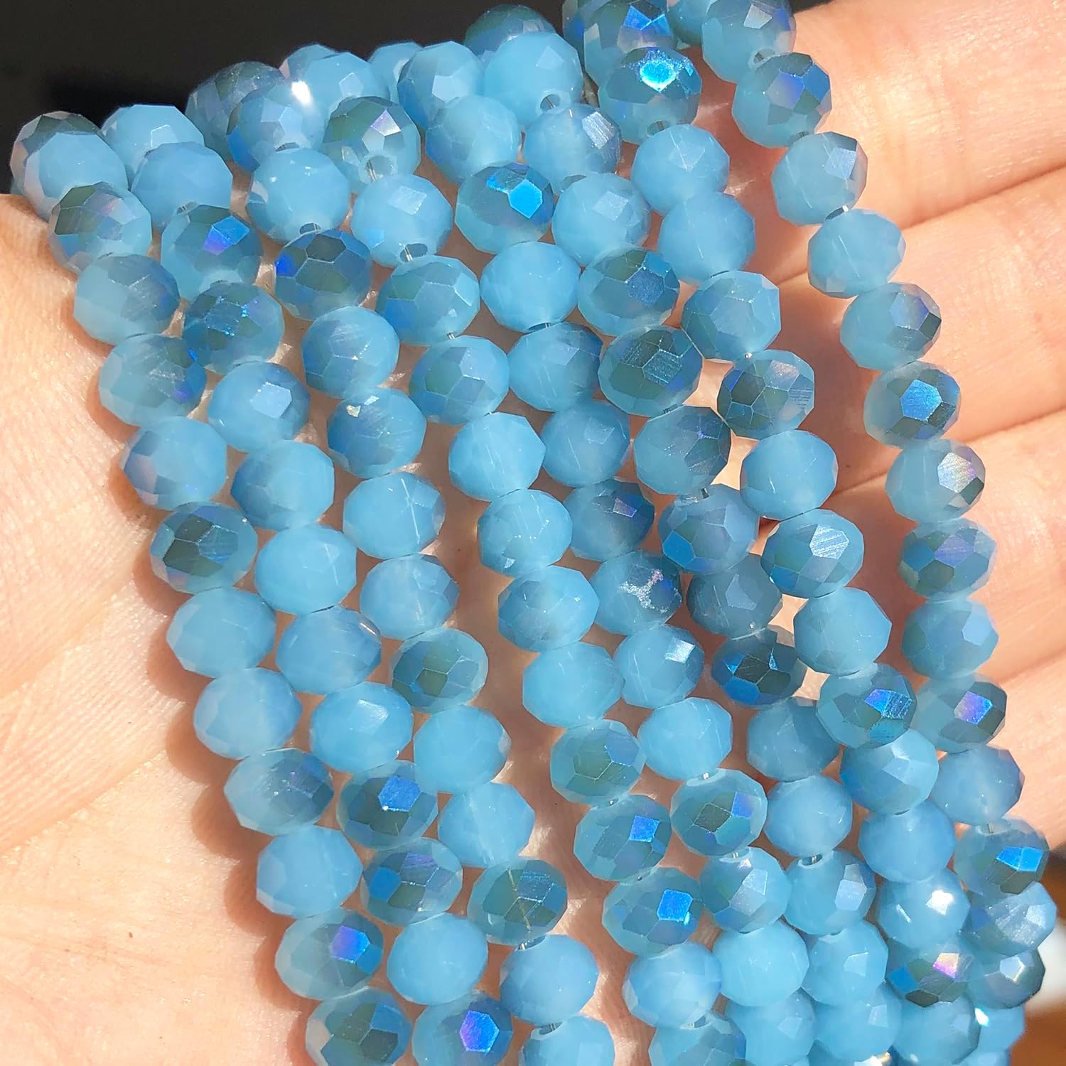 5 Strands 3mm AB Lake Blue Color Half Plated Faceted Rondelle Beads, Songxi Glass Beads for Keychain Making Necklace Earring Jewelry Making for Gemstone DIY Craft Supplies - Image 2