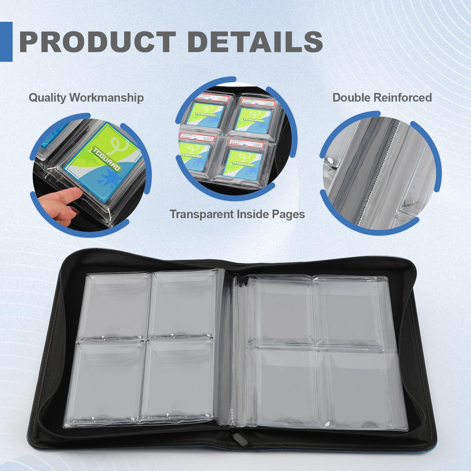 TCGUARD Fundas de cartón graduadas para tarjetas en formato PSA y similares con fundas, con capacidad para 32 tarjetas PSA, carpeta de colección premium de 4 fundas para tarjetas, azul