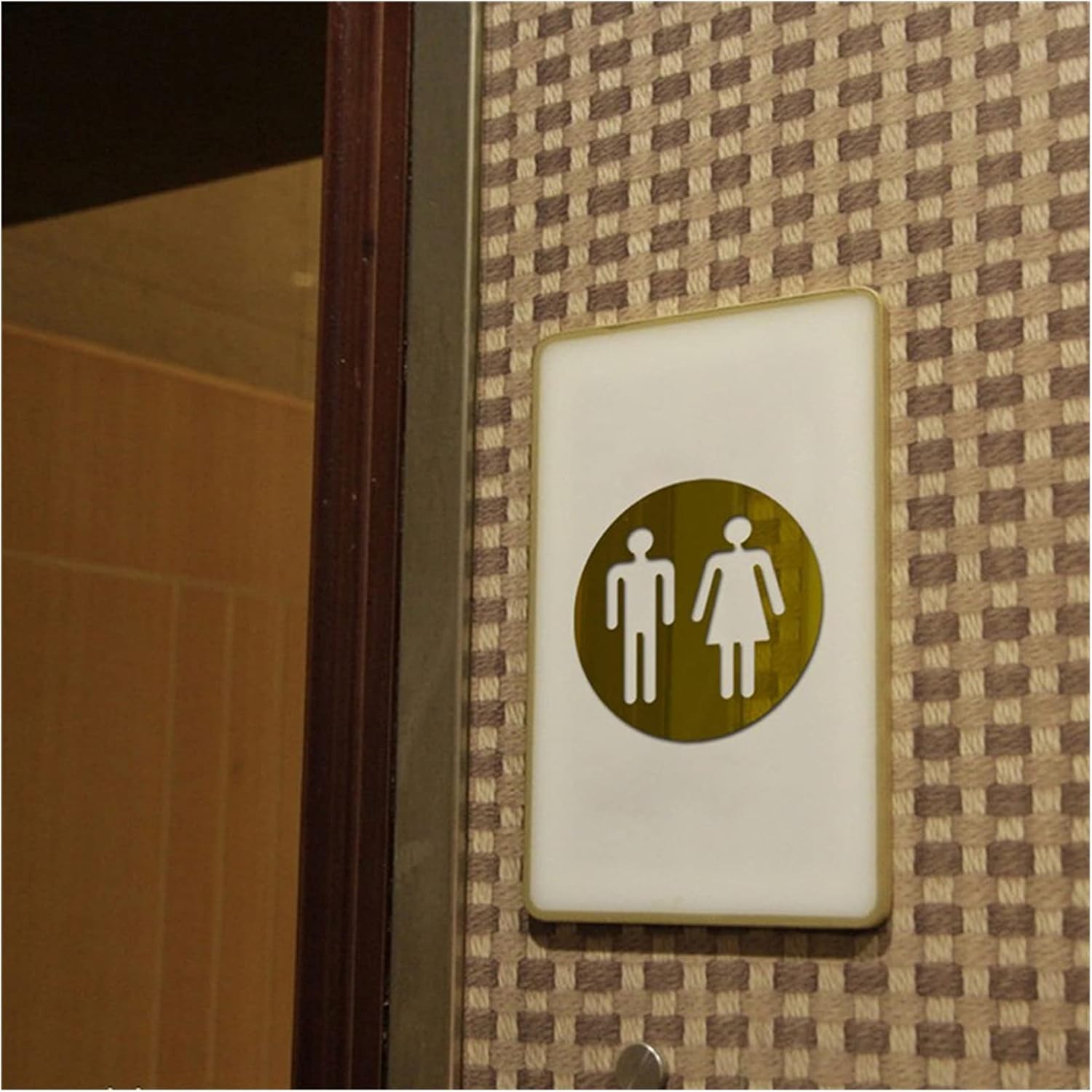 Toilet Sign 3D Acrylic Bathroom Mirror Stickers Woman and Man Toilet Sign Mirror Wall Sticker Home Hotel Bathroom Door Sign (Gold Circle)