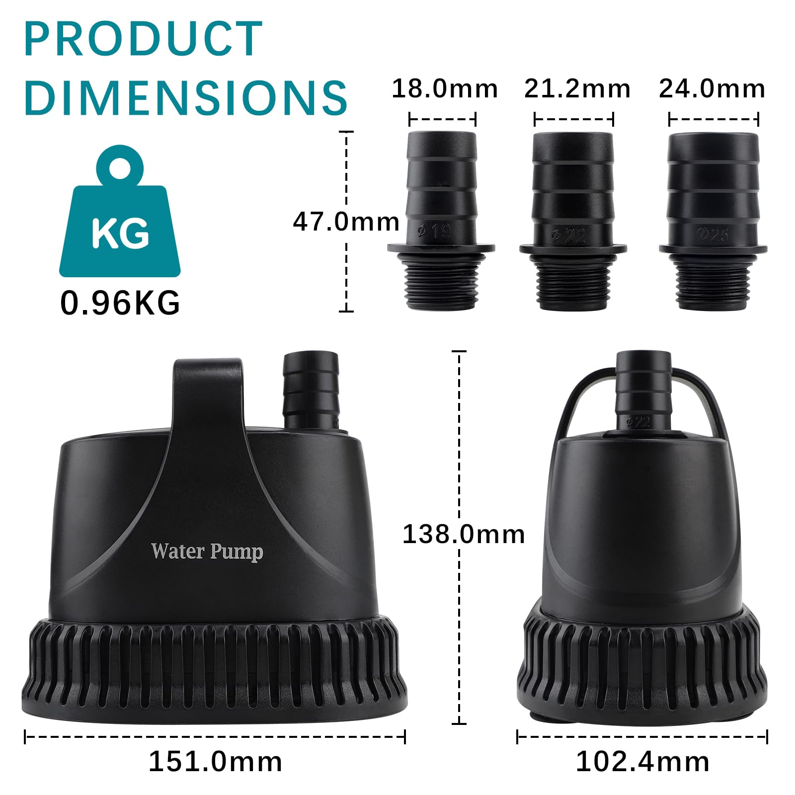 EXLECO Mini Wasserpumpe Tauchpumpen Max. 800L/H 15W Förderpumpe Aquarium Pumpe Fontäne Pumpe Springbrunnen Filterpumpe mit 2M Kabel 2 Düse Schlauch für Teich Brunnen Gärten Schwarz