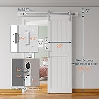 Vista 2 de Puerta corredera de granero de 26 x 84 pulgadas con kit de herrajes de níquel cepillado de 5 pies, mango y guías de suelo, agujeros preperforados