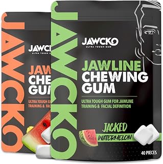 JAWCKO Ultra-Tough Jawline Chewing Gum Variety 2-Pack | Watermelon + Muscle Mango | Get a Stronger, Squarer Jawline | 15X Harder than other Gum | Jaw Training Hard Gum | Chisel, Sculpt, Tone your Jaw