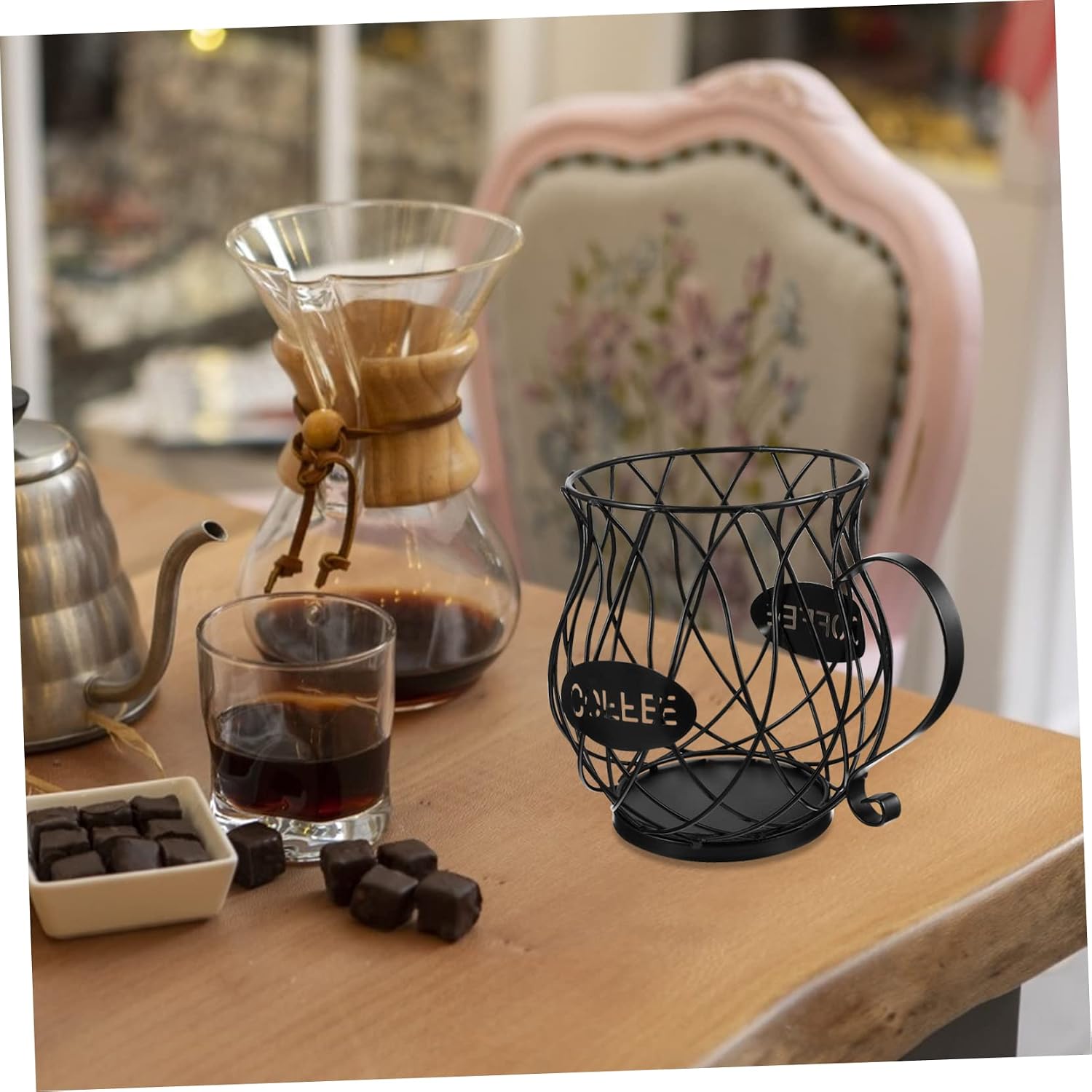 Iron Fruit Basket Coffee Holder Storage Organizer for Coffee Capsules Black Iron Design Suitable for Home and Office Use 1-Piece Set