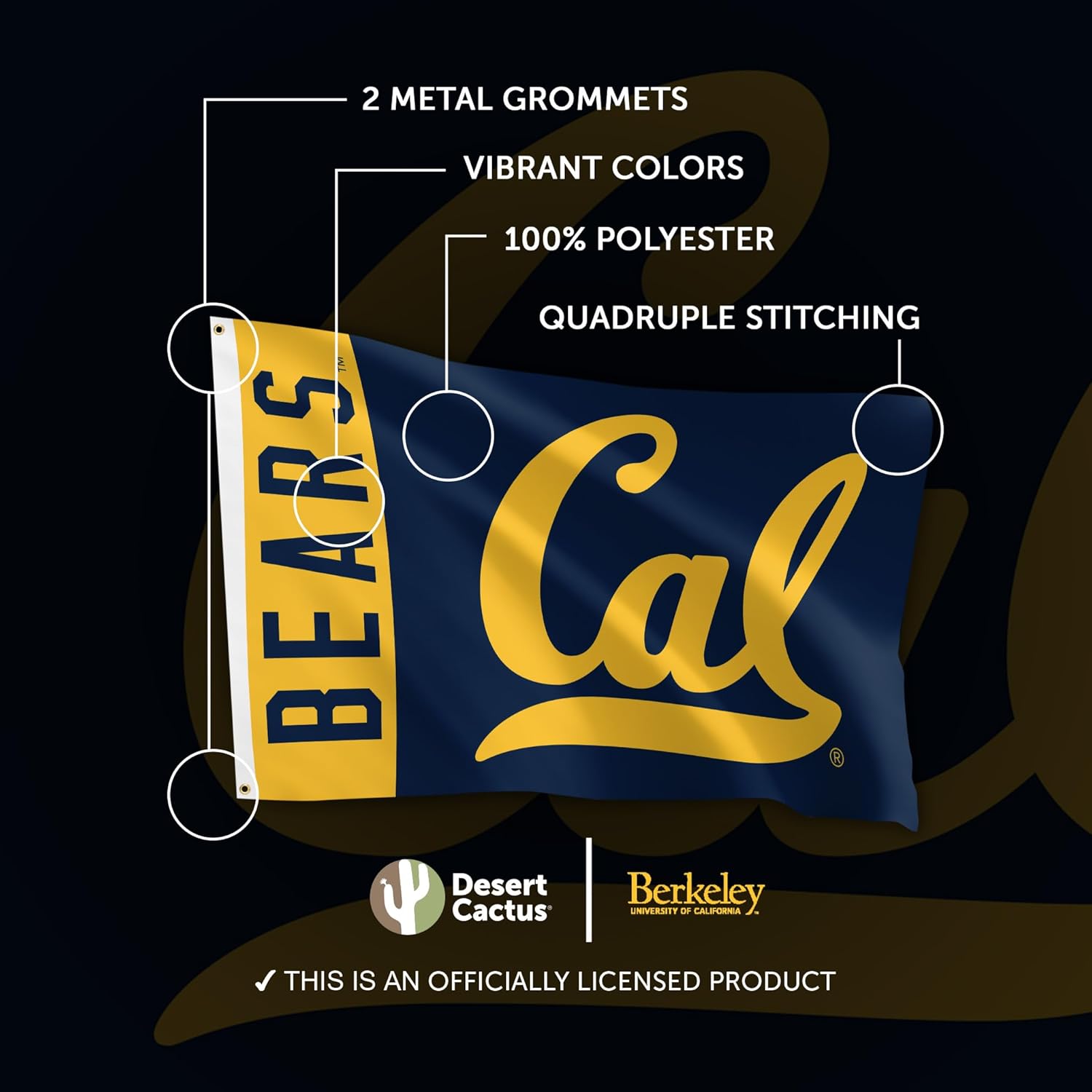 Desert Cactus University of California Berkeley Flag Golden Bears Cal UC Banners 100% Polyester Indoor Outdoor 3x5 feet Flags (Team Name) - Image 4