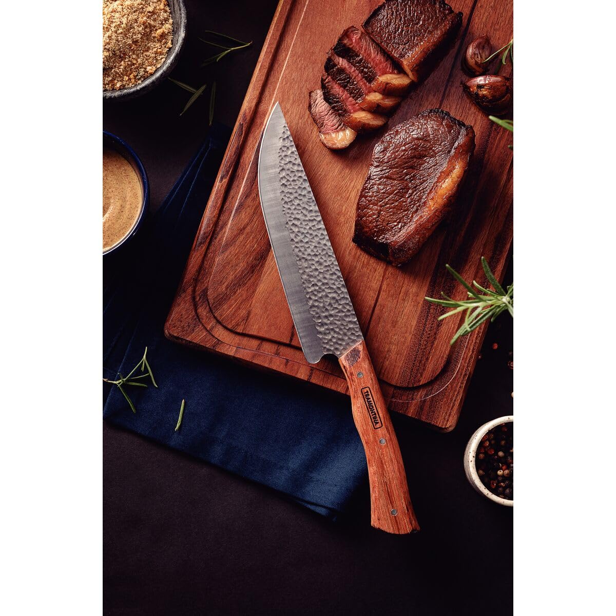 Tramontina - Fleischmesser NOMADE mit Hammerschlag-Klinge 19 cm – Edelstahl, rostfrei & extra scharf – ergonomischer Griff aus FSC®-Holz – Profi-Tranchiermesser für BBQ, Grill & Küche