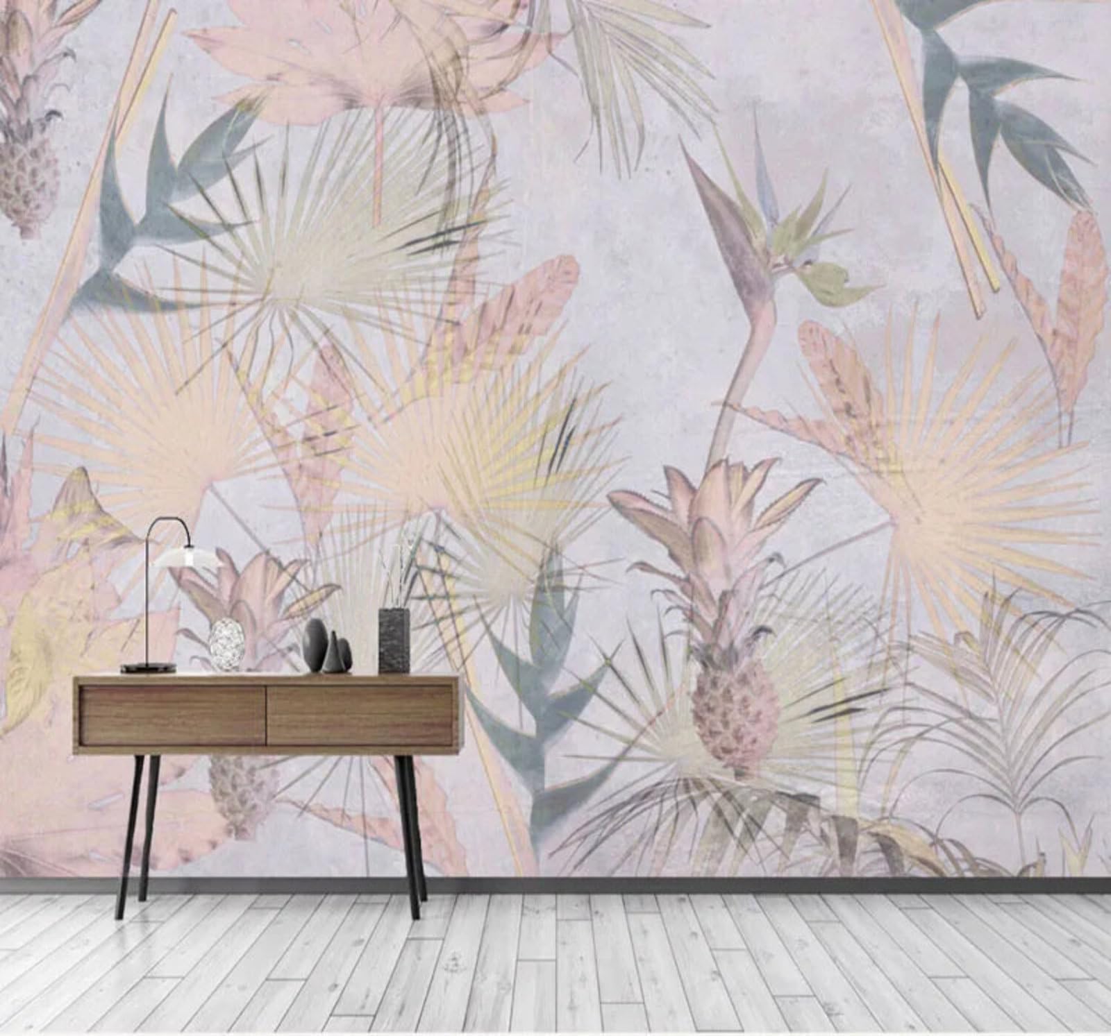Wallpaper-3D-Xlm 250Cm×170Cm(B×H) Vintage Elegant Hand Drawn Tropical Botanical 3D Wallpaper Easy Install Feature Office Living Room Sofa Bedroom Tv Background Wall Decoration-250Cm×170Cm